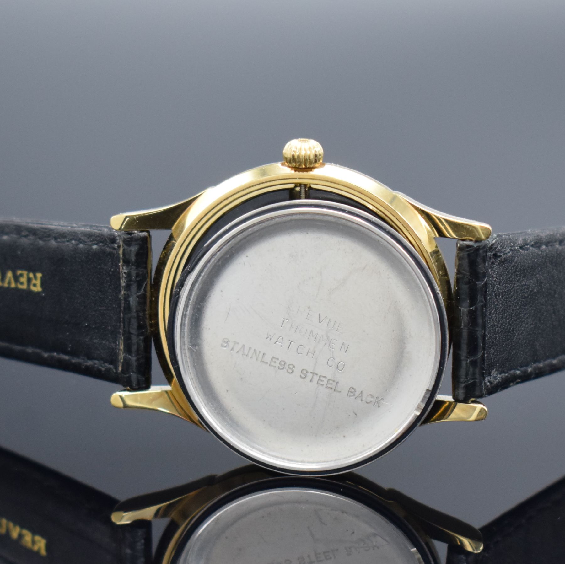 Detail f: REVUE THOMMEN Herrenarmbanduhr Saltarello Referenz 5222001, Handaufzug, verg. Metallgeh. inkl. orig. Lederband m. orig. Dornschl., aufgedr. ...