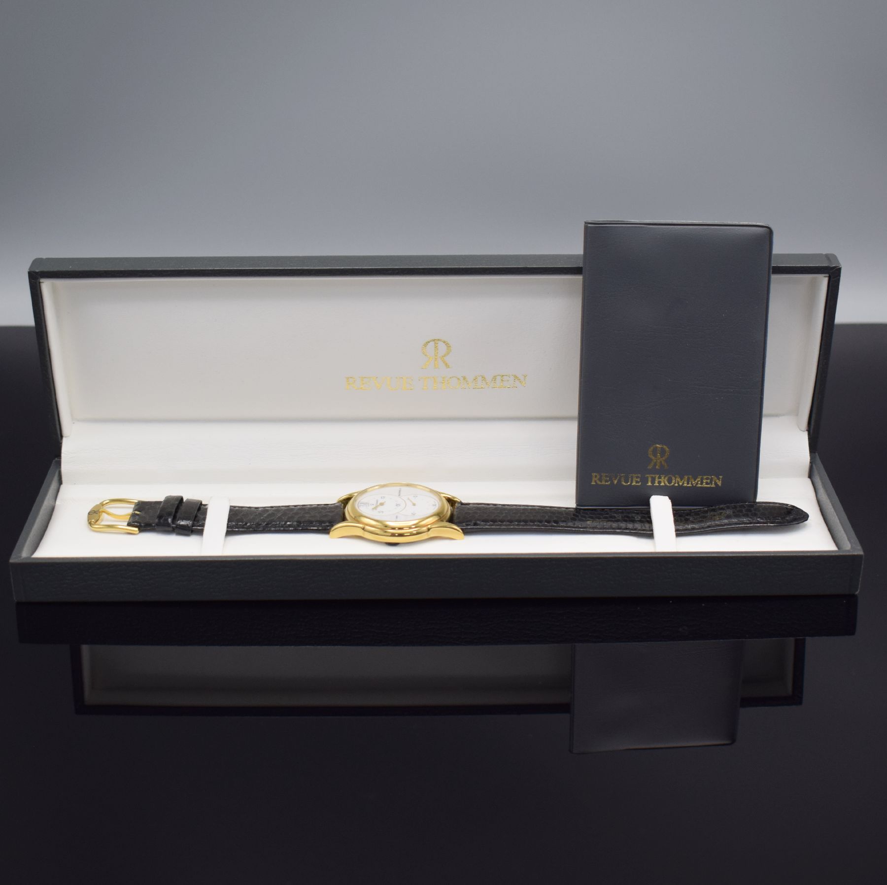 Detail h: REVUE THOMMEN Herrenarmbanduhr Saltarello Referenz 5222001, Handaufzug, verg. Metallgeh. inkl. orig. Lederband m. orig. Dornschl., aufgedr. ...