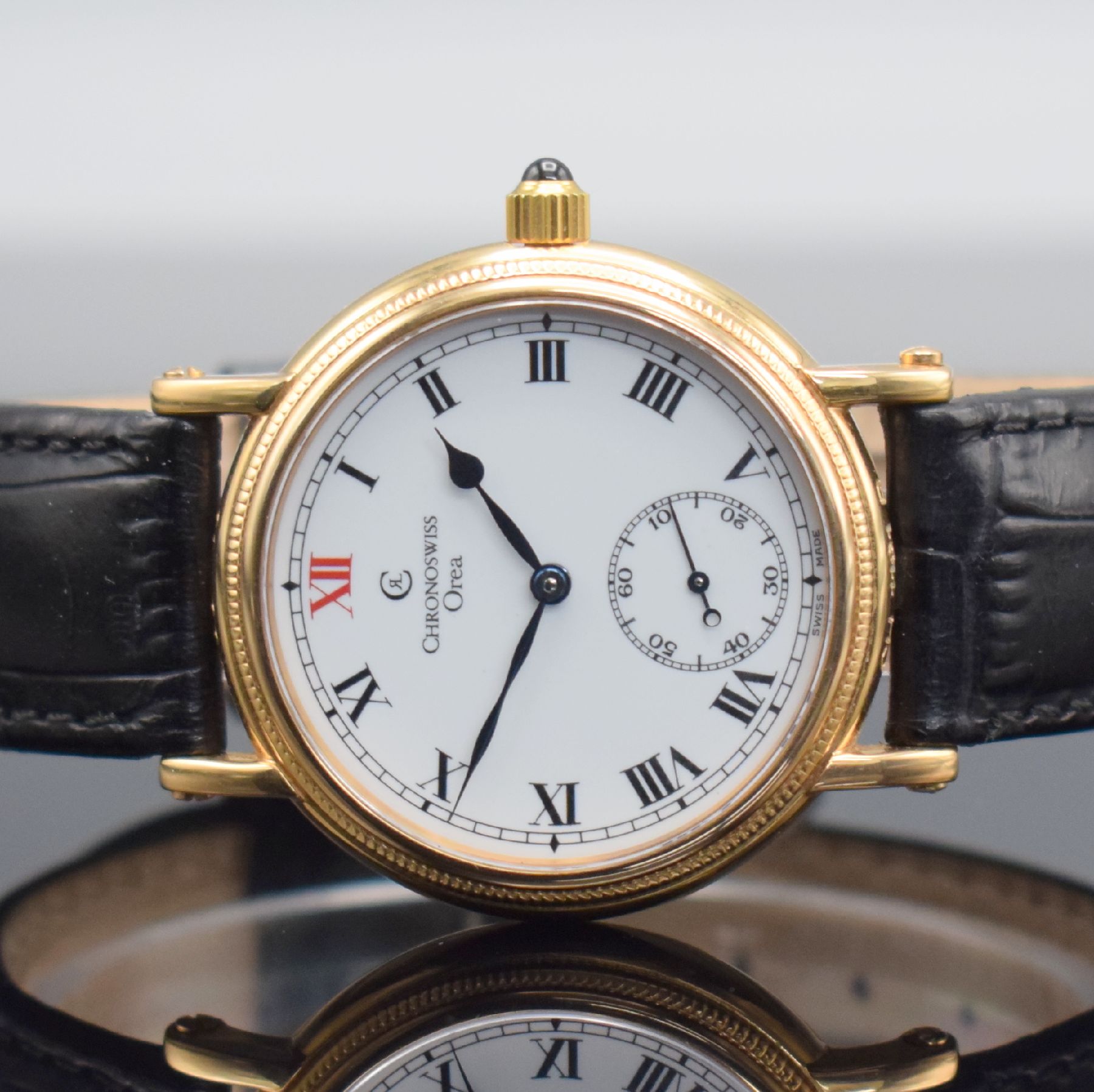 Detail a: CHRONOSWISS seltene Herrenarmbanduhr Orea in Roségold 750/000 Referenz CH 1161 R, Handaufzug, Schweiz um 2010, beids. vergl., Ränder kannel., Boden ...