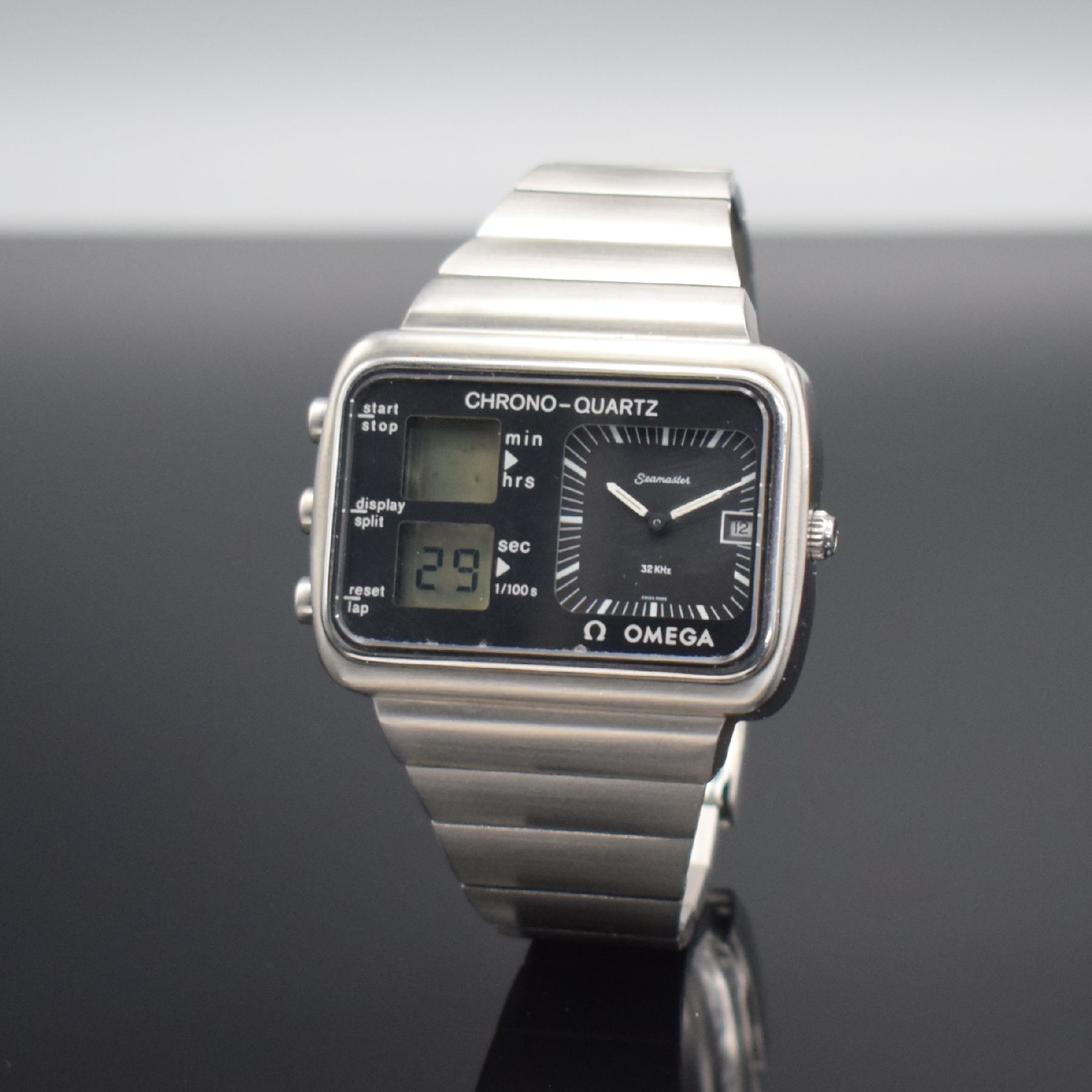OMEGA seltener Olympia Chronograph Seamaster Chrono-Quartz Referenz 196.0052 / 396.0839, Schweiz, herausgegeben anlässlich olympischer Spiele 1976, ...