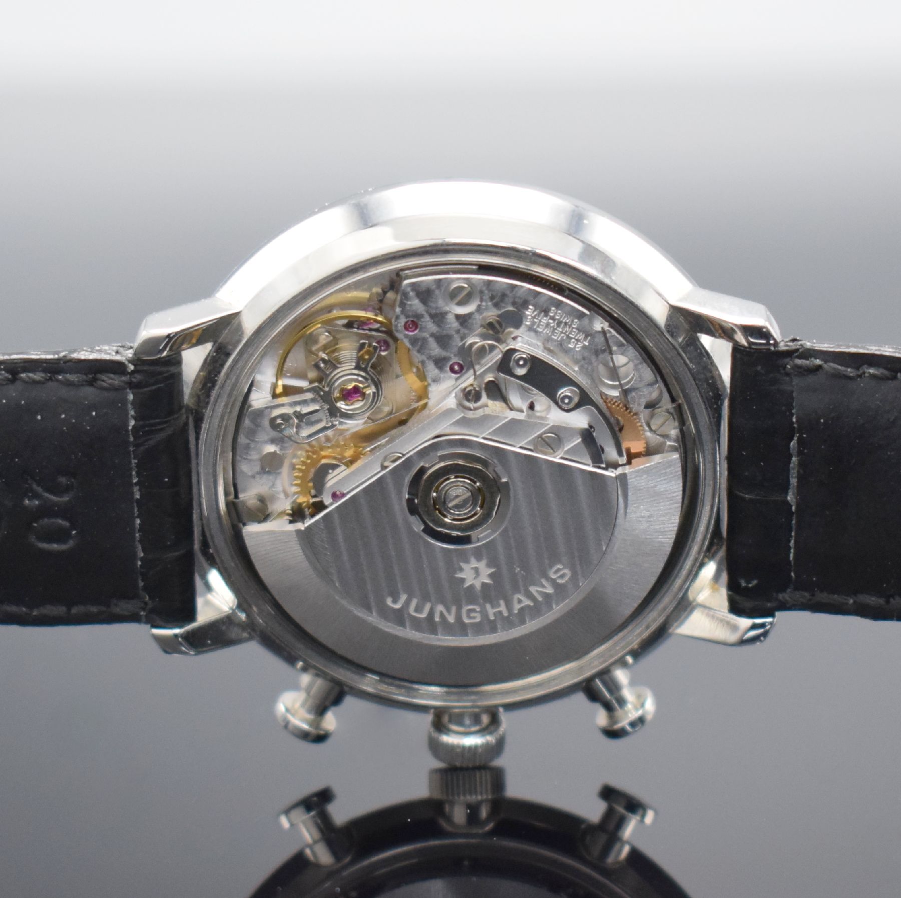 Detail d: JUNGHANS Armbandchronograph Chronoscope Max Bill Referenz 27.4601, Automatik, Deutschland um 2018, Edelstahlgeh., Boden verschr., schwarzes ...