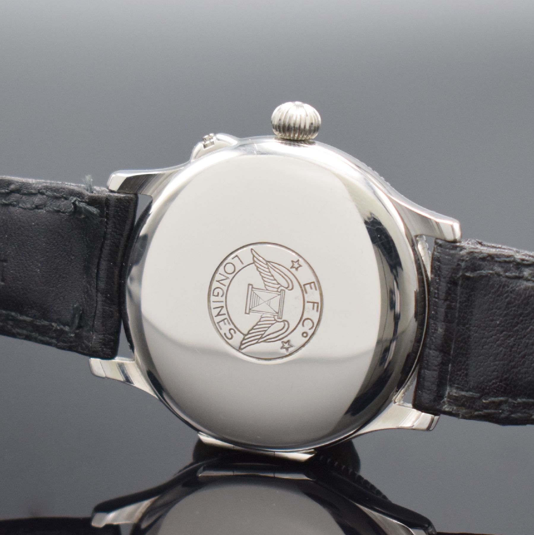 Detail d: LONGINES Lindbergh Stundenwinkeluhr Referenz 989.5215, Automatik, Schweiz um 1990, Edelstahlgeh. inkl. orig. Lederband m. orig. Dornschl., Geh. nach ...