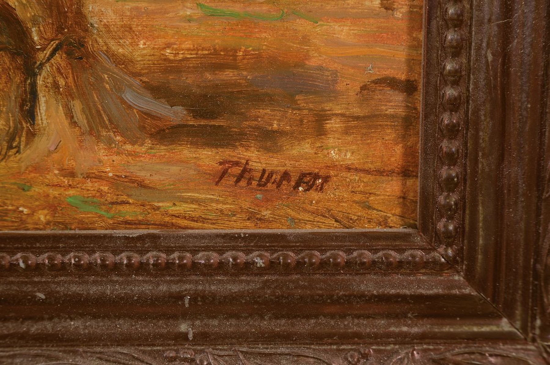 Detail a: Willy Thurm, 1880 Leipzig - um 1958, Studium an den Akademien Leipzig u. Dresden, spätsommerliche Ernteszene mit Pferdefuhrwerk, Öl/Malplatte, ...