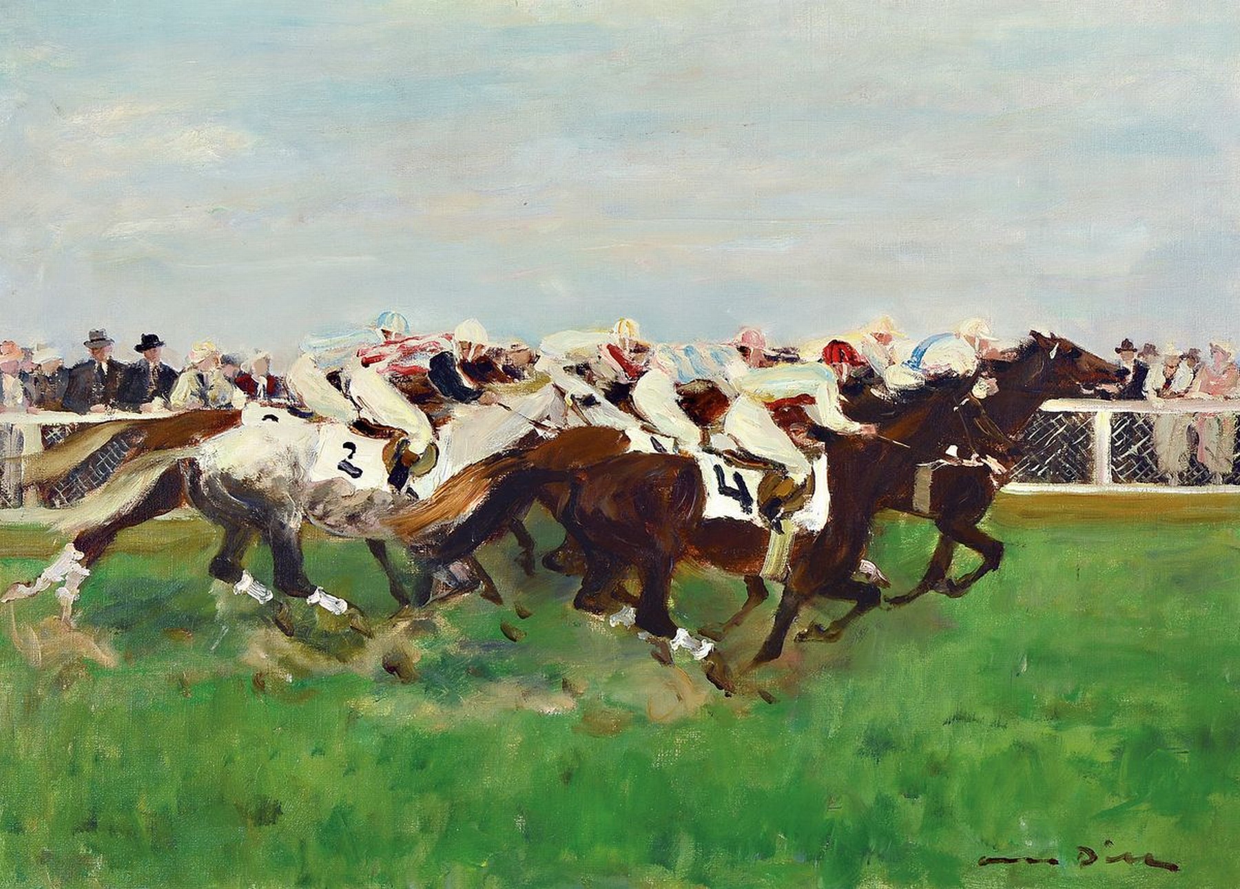 Otto Dill, 1884 Neustadt - 1957 Bad Dürkheim , "Im Endspurt", so auf Keilrahmen bezeichnet, augenblickhafte Wiedergabe des Tempos der ...