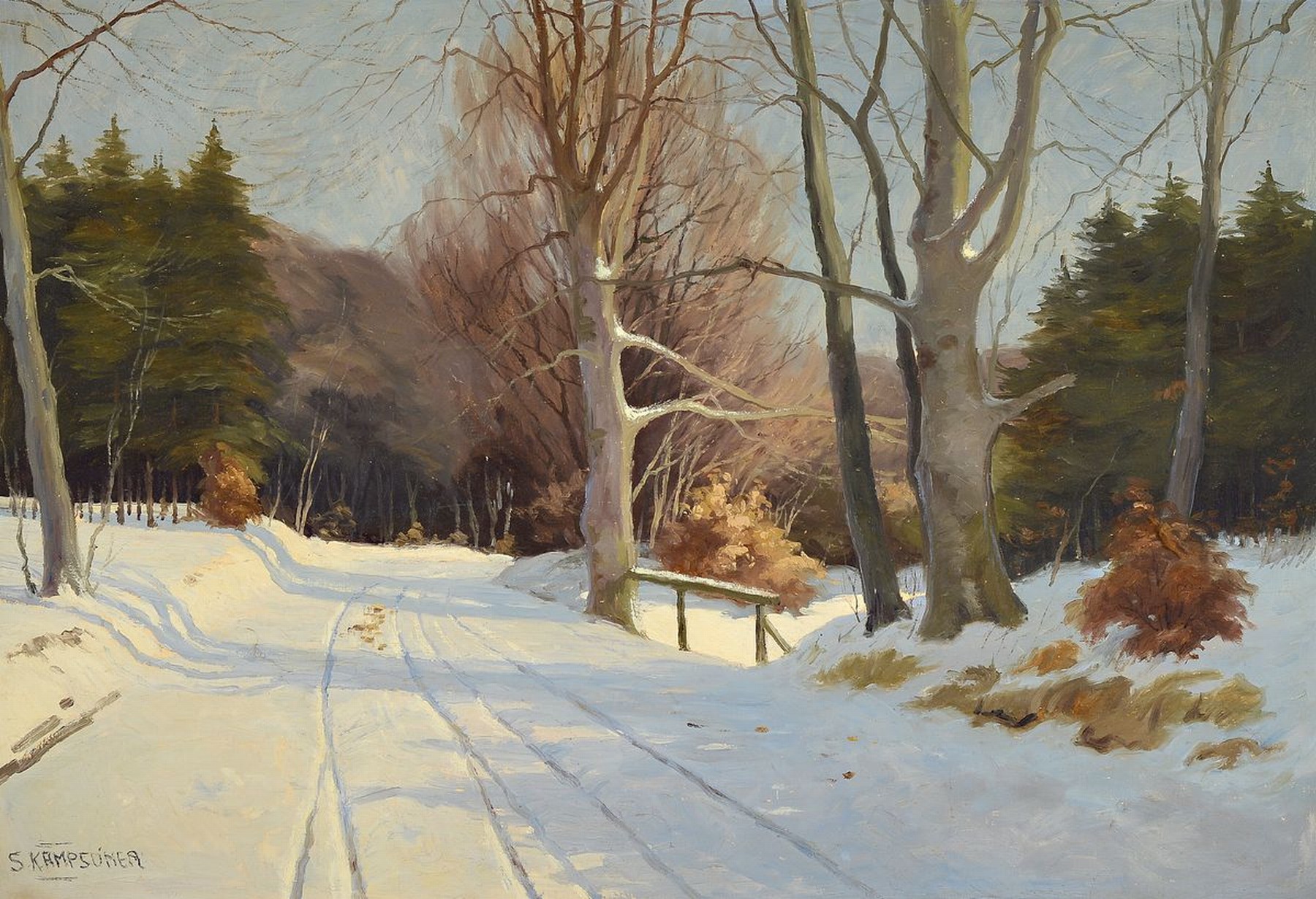Kampsömer, Maler der 1. Hälfte des 20. Jh., verschneite Winterlandschaft, Öl/Lwd, signiert, ca. 67 x 97 cm, Rahmen