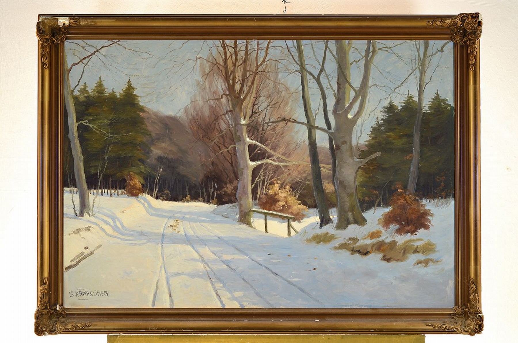 Detail k: Kampsömer, Maler der 1. Hälfte des 20. Jh., verschneite Winterlandschaft, Öl/Lwd, signiert, ca. 67 x 97 cm, Rahmen
