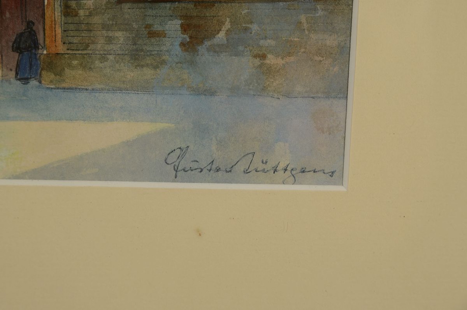 Detail b: Gustav Lüttgens, geb. 1898, zwei Aquarelle, a. Hamburger Hafen mit Schiffen und Personen, handsigniert, ca. 30 x 30 cm, PP., Rahmen, b. ...