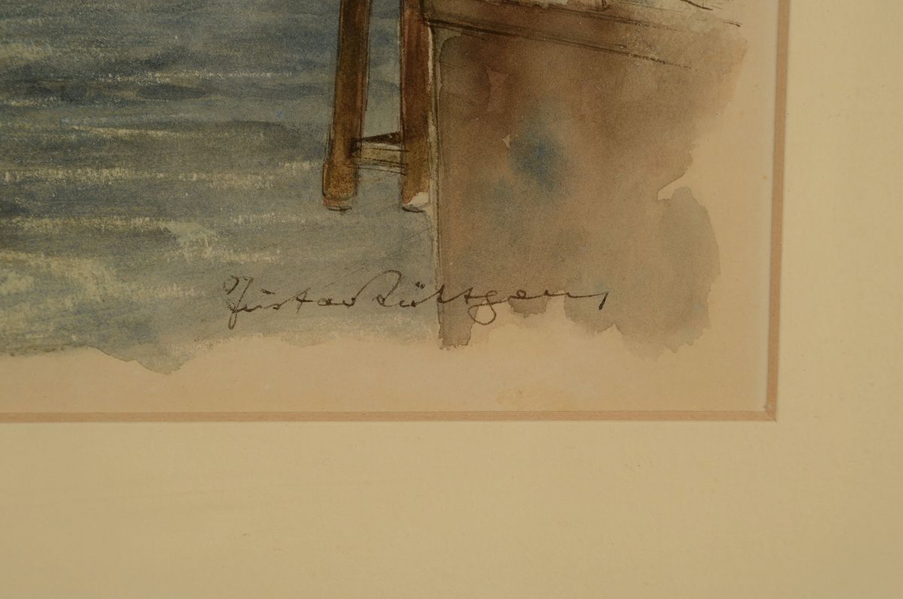 Detail c: Gustav Lüttgens, geb. 1898, zwei Aquarelle, a. Hamburger Hafen mit Schiffen und Personen, handsigniert, ca. 30 x 30 cm, PP., Rahmen, b. ...