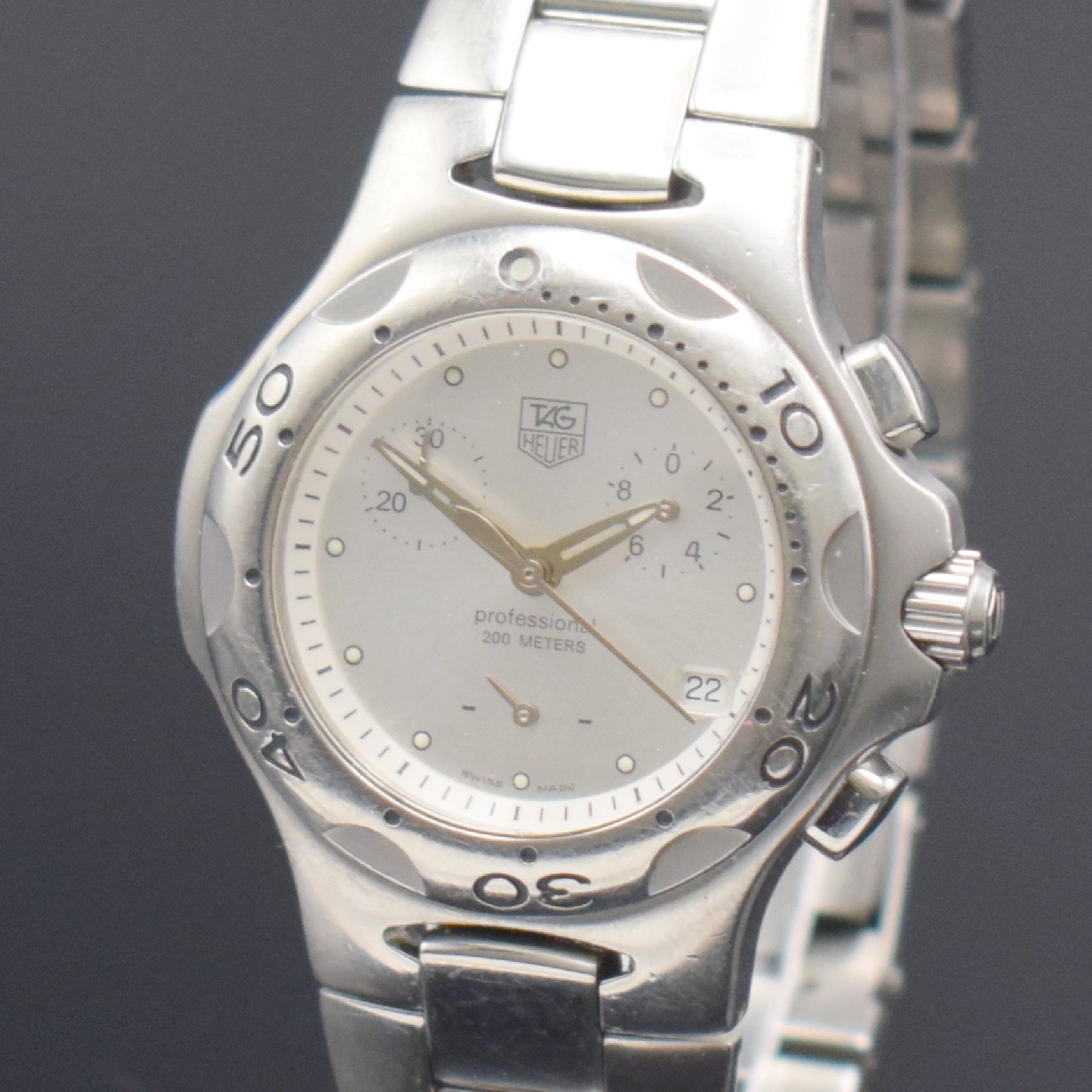 Detail c: TAG HEUER Professional Kirium Armbanduhr mit Chronograph in Stahl, Schweiz verk. lt. beil. Garantie 06/1999, quarz, Boden & Krone verschr., Lünette ...