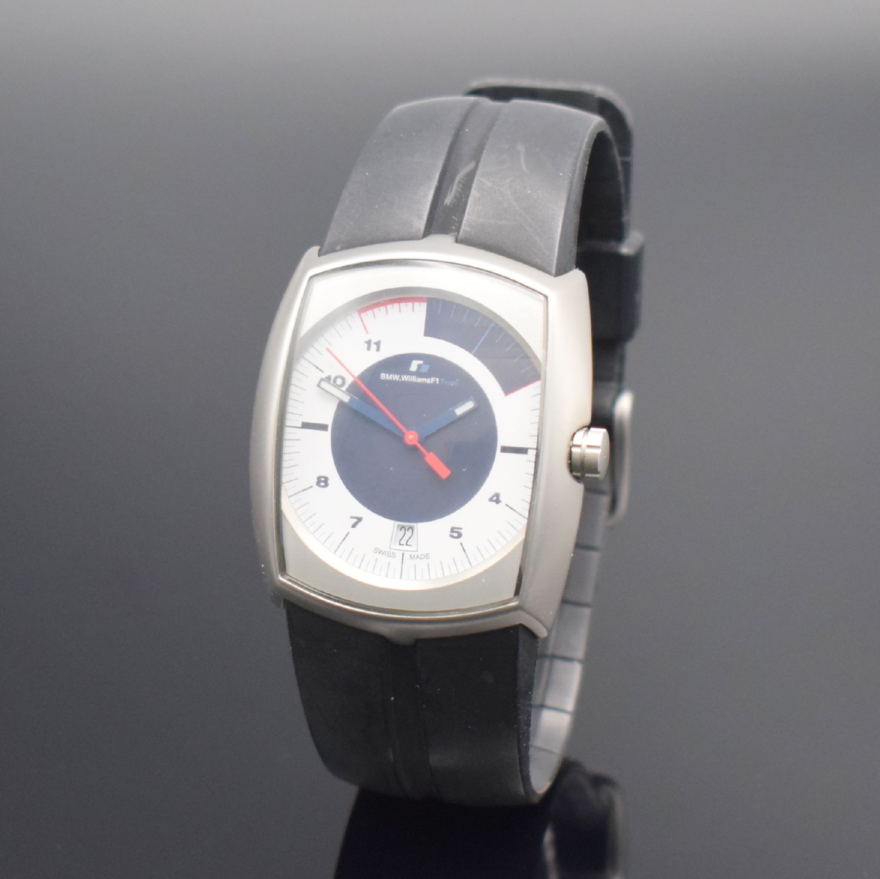 Detail b: BMW WILLIAMS F1 Team Armbanduhr in Stahl, Schweiz um 2003, quarz, matt. Geh., Boden 4- fach verschr., orig. Kautschukband m. orig. Dornschl., ...