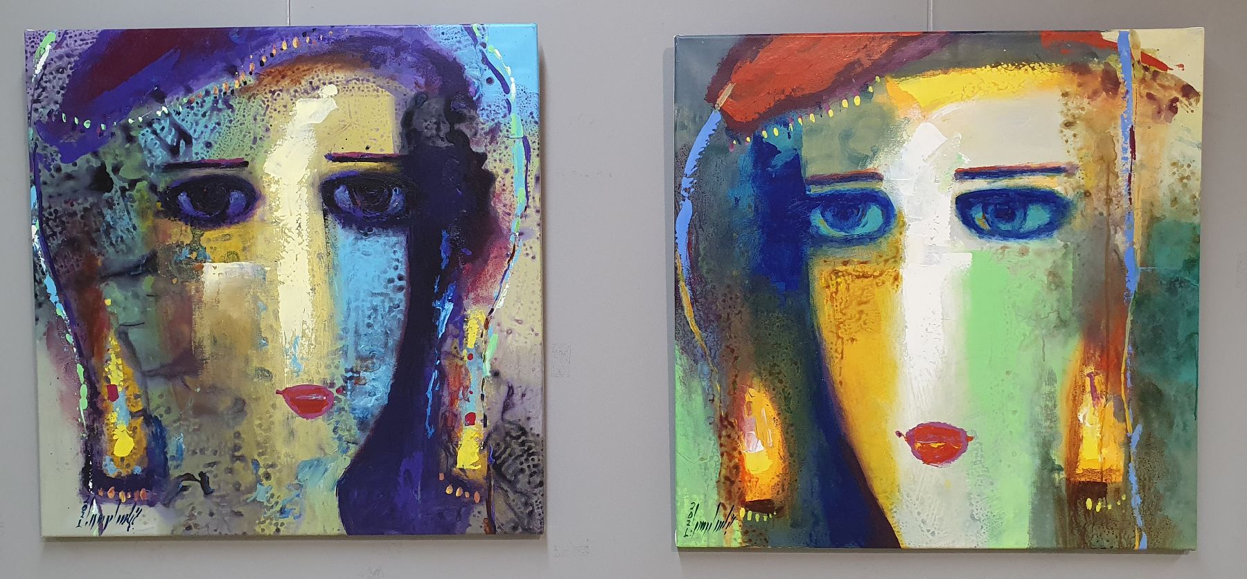 Detail a: Abbas Al Mosawi, geb. 1952, Acryl/Lwd, zwei Pendants, Frauenköpfe, Öl/Lwd, beide signiert und dat. 2021, je 73.5 x 73.5 cm
