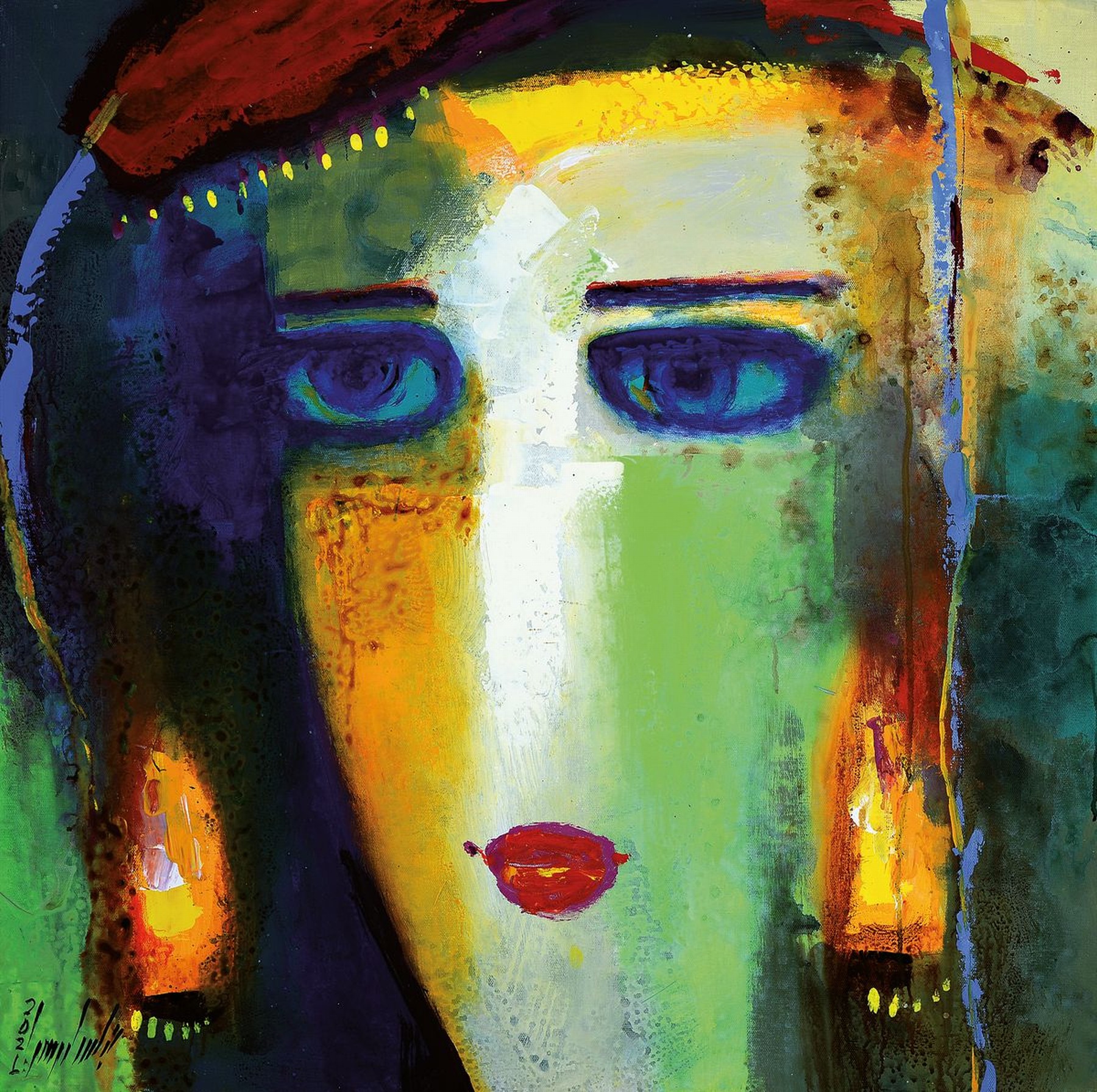 Detail g: Abbas Al Mosawi, geb. 1952, Acryl/Lwd, zwei Pendants, Frauenköpfe, Öl/Lwd, beide signiert und dat. 2021, je 73.5 x 73.5 cm