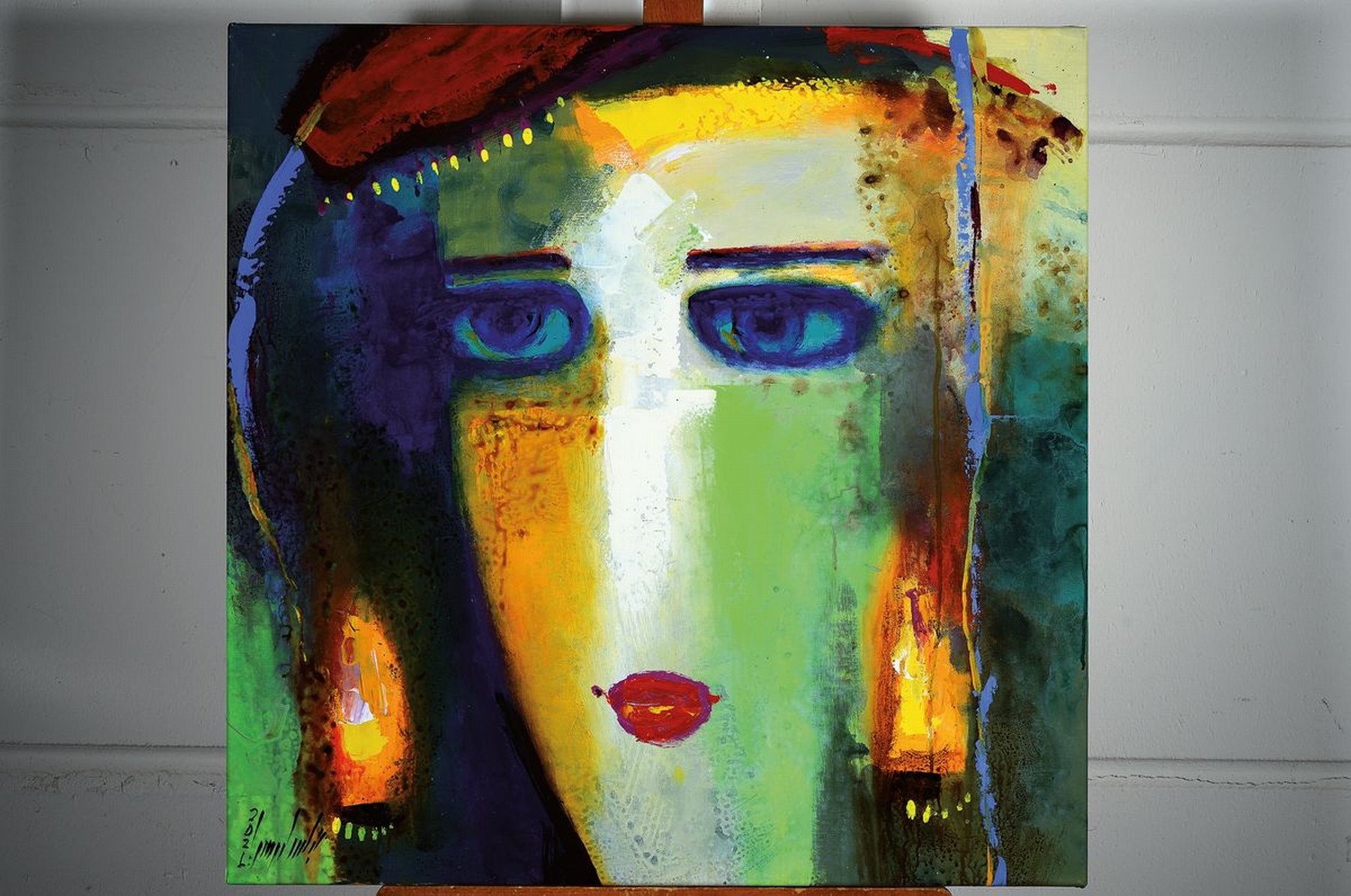Detail r: Abbas Al Mosawi, geb. 1952, Acryl/Lwd, zwei Pendants, Frauenköpfe, Öl/Lwd, beide signiert und dat. 2021, je 73.5 x 73.5 cm
