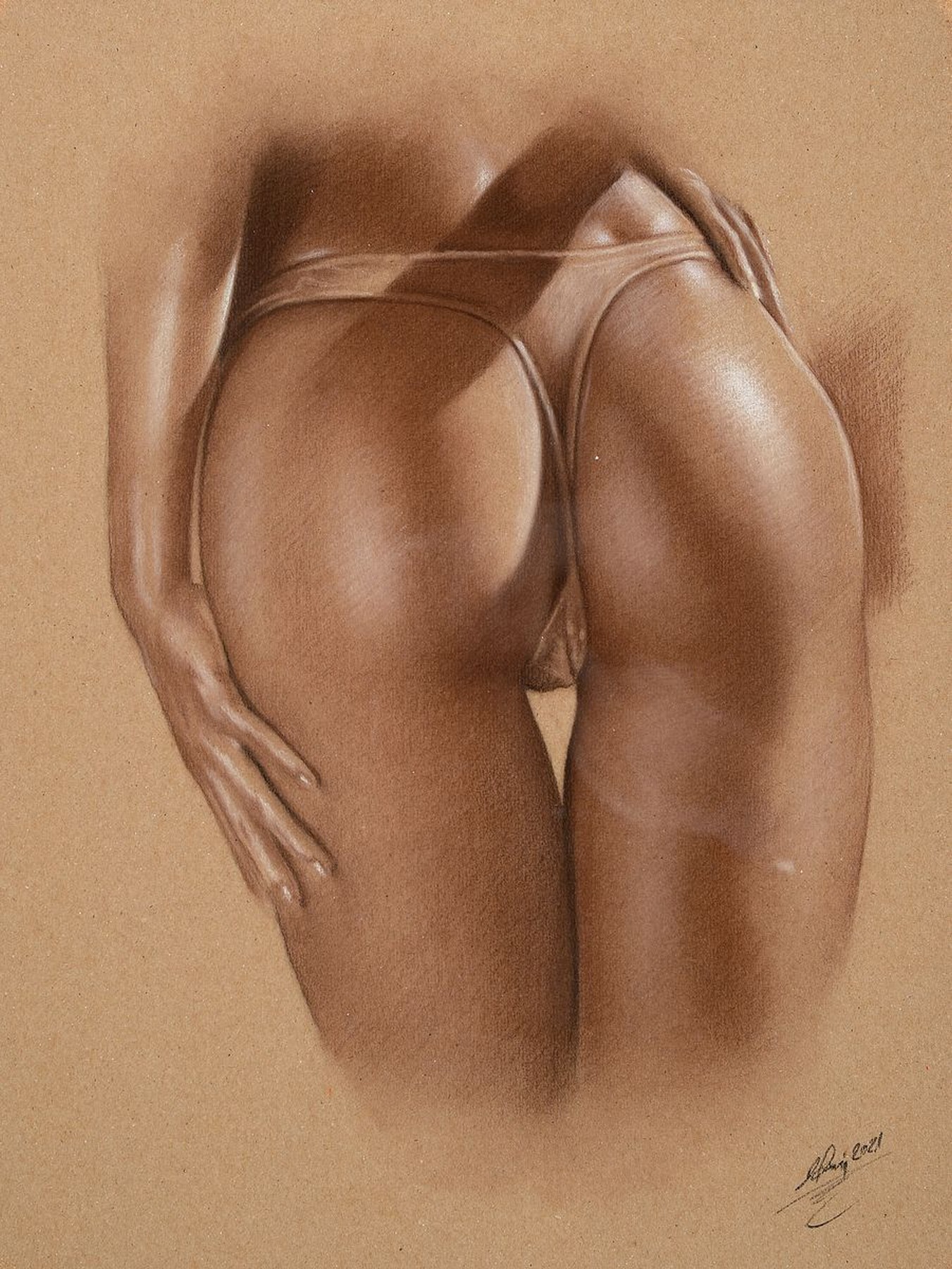 Denis Prenzel, geb. 1971, Pastellzeichnung auf dickem Papier, handsigniert, dat. 2021, Aktdarstellung, ca. 30 x 40 cm, unter Glas, Rahmen, der ...