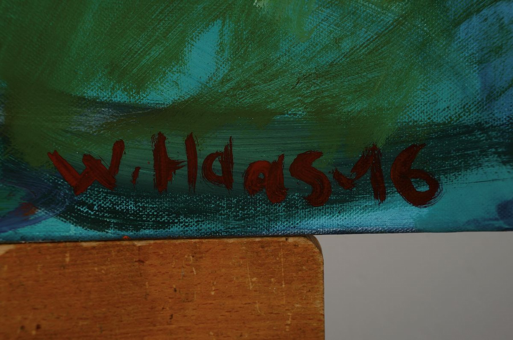 Detail c: Willibrord Haas, geb. 1936, bekannter Berliner Künstler, hockender Akt, Acryl/Lwd, signiert, dat. 2016, 100 x 80 cm