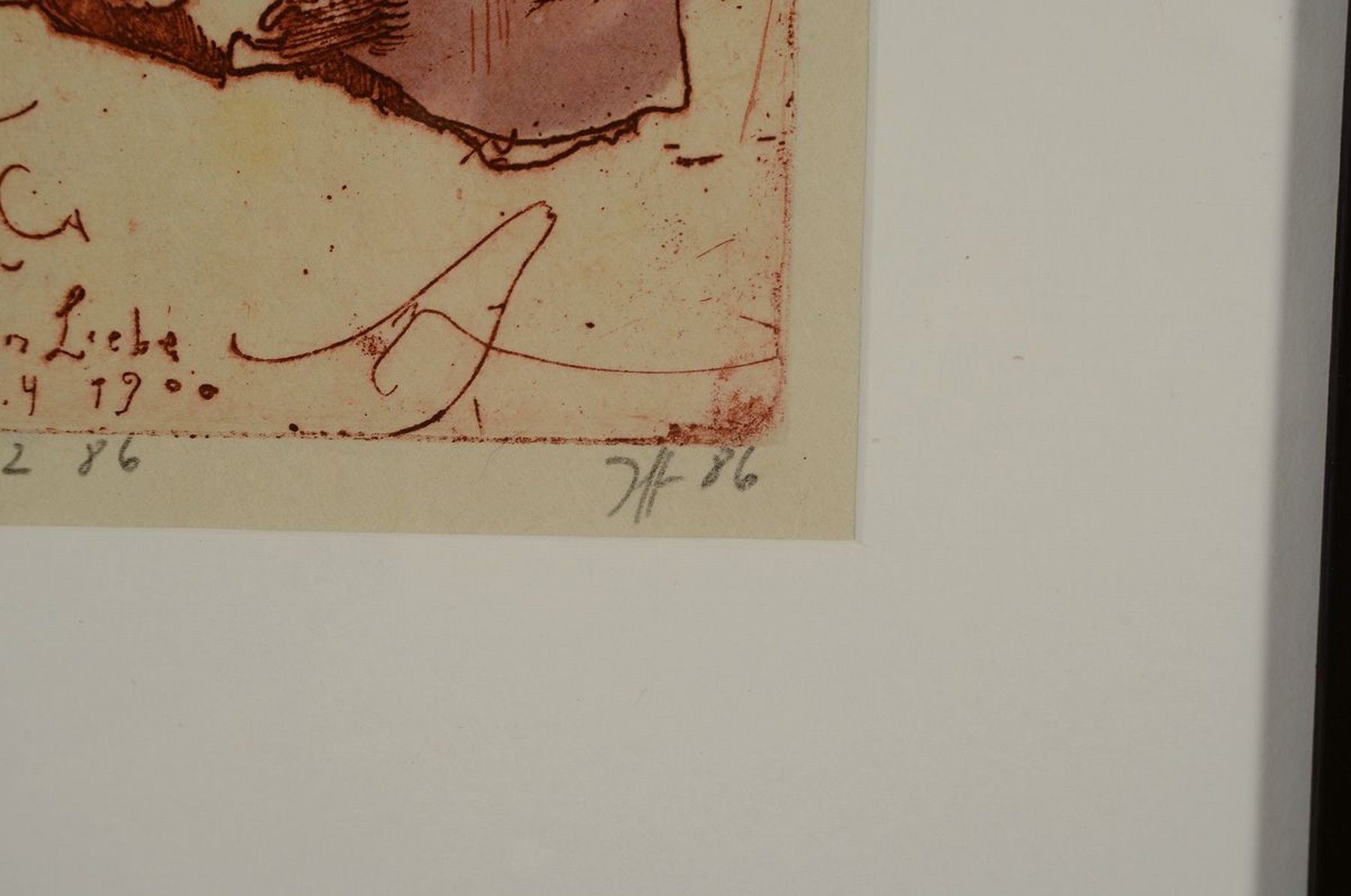 Detail c: Horst Janssen, 1929 - 1995, Aquarell über Radierung auf Japanbütten, re. u. handsigniert, in der Platte bez."A A A A ich bin so in ...