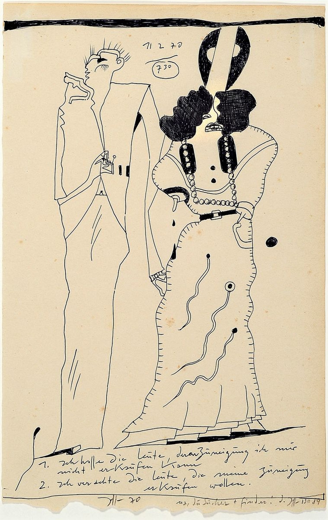 Horst Janssen, 1929 - 1995, Kugelschreiber auf Papier, li. u. handsigniert, oben mittig ist datiert und mit Uhrzeit 11.2.(19)70 und 7:30 Uhr ...