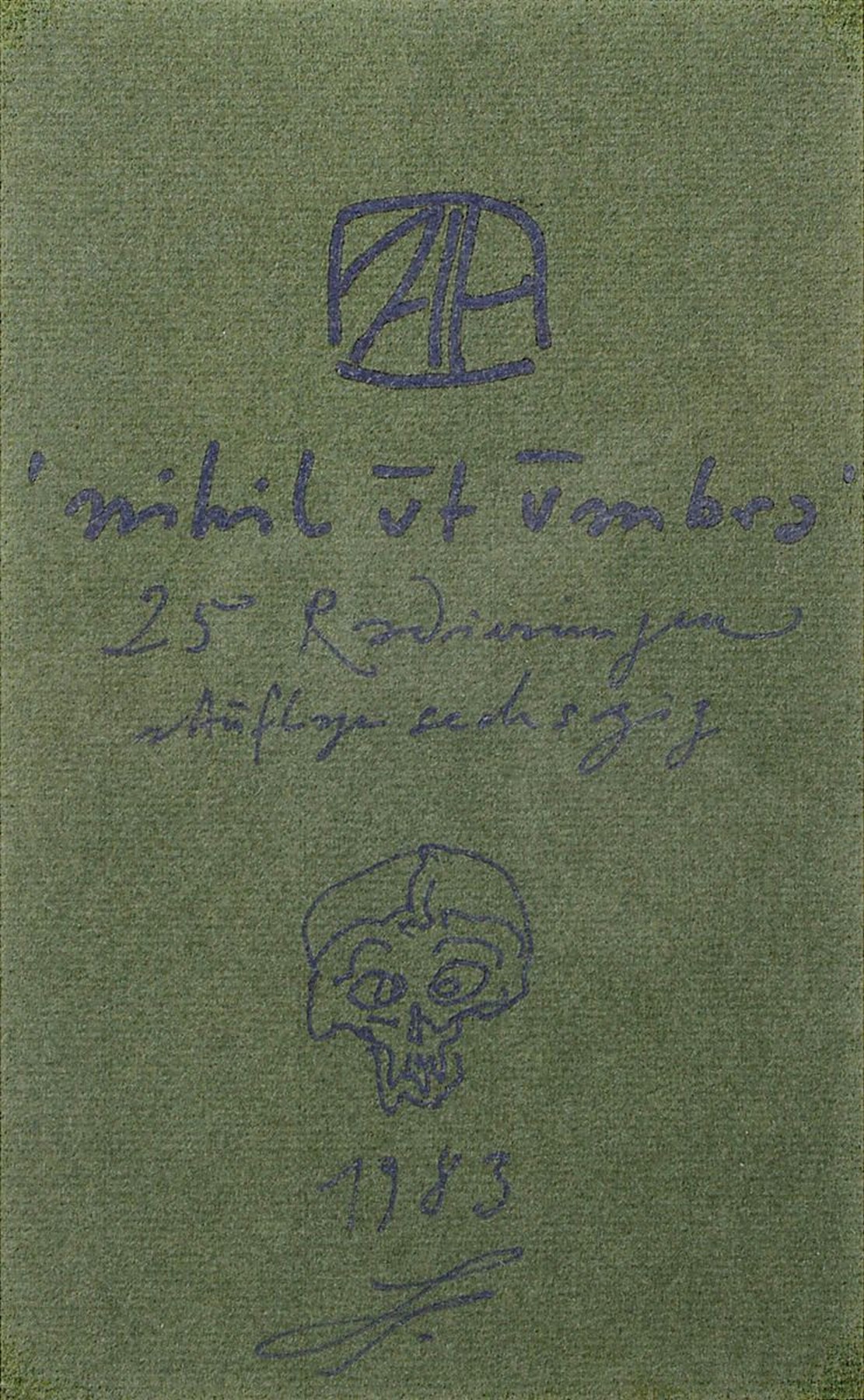 Horst Janssen, 1929 - 1995, Totenkopf- Zeichnung mit Silberstift auf dickem Karton, "Nihil ut umbra", oben monogrammiert, dat. 1938, 26 x ...