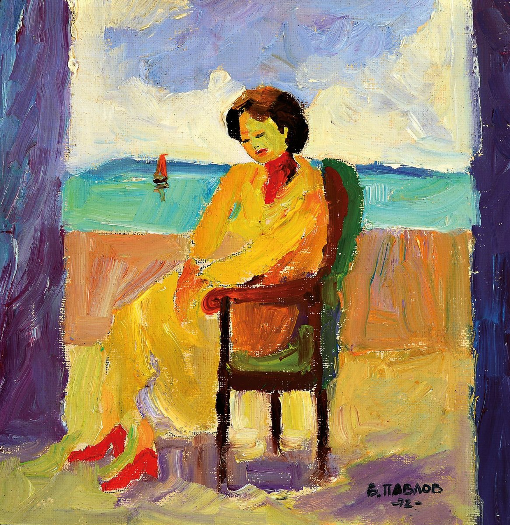 Boris Pavlov, 1928 Moskau - 2005 Paris, "Die Malerin Nyen in der Villa an der Cote d`Azur 1972", Öl/Lwd/Karton, 20 x 20 cm, rückseitig ...