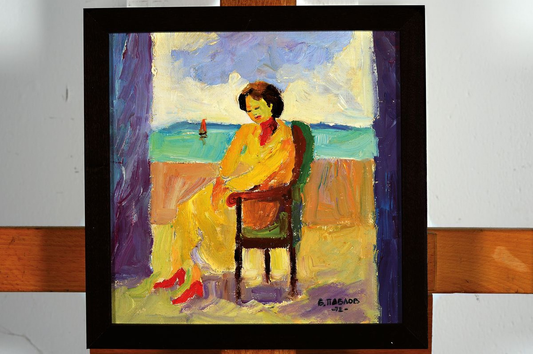 Detail k: Boris Pavlov, 1928 Moskau - 2005 Paris, "Die Malerin Nyen in der Villa an der Cote d`Azur 1972", Öl/Lwd/Karton, 20 x 20 cm, rückseitig ...