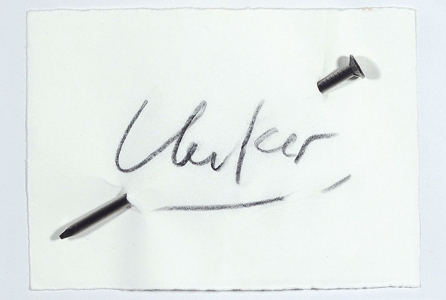 Günther Uecker, geb. 1930, Unikat, Nagelobjekt, großer Nagel durch Papier, handsigniert, Länge Nagel 18 cm, 10.5 x 14.3 cm, unter Glas, PP, Rahmen ...