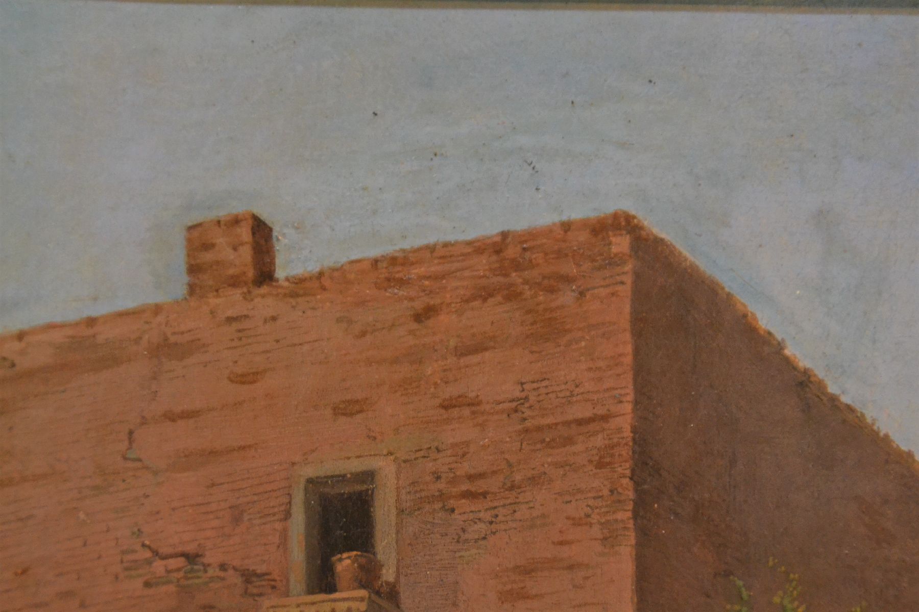 Detail l: Heinrich Bürkel 1802 Pirmasens-1869 München, Öl/Lwd, typische italienische Landschaft mit Rasthof und reicher Personenstaffage, diese insich ...
