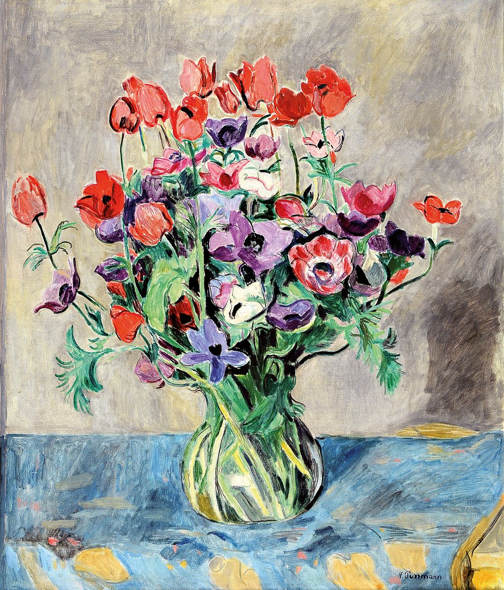 Hans Purrmann, 1880 Speyer - München 1966, "Anemonen" Stillleben, um 1930/35, Öl/Lwd., re. u. handsigniert, ca. 67 x 56 cm Rahmen l. ...