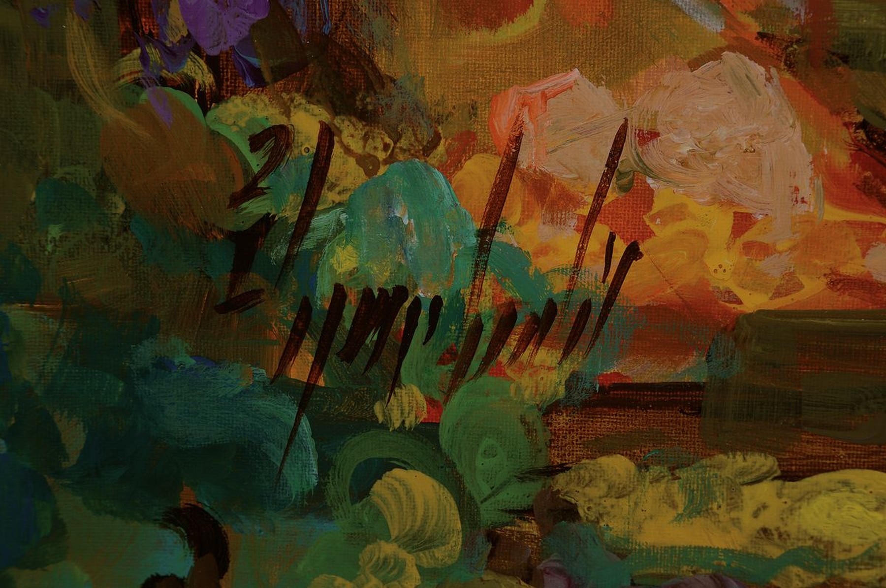 Detail c: Abbas Al-Mosawi, geb. 1952, Soukszene/orientalischer Markt im Abendlicht, reiche Figurenstaffage mit Händlern und Besuchern im Gespräch, li. u. ...