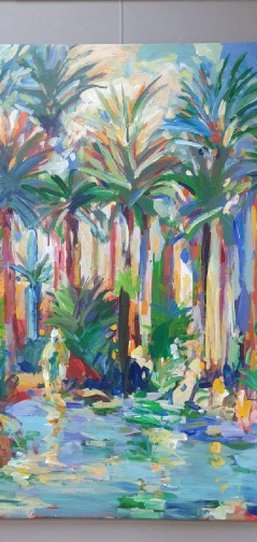 Detail b: Abbas Al-Mosawi, geb. 1952, Oasenlandschaft mit Figurenstaffage, Acryl/Lwd, signiert und dat. 2021, ca. 110 x 110 cm, Abbas Al- Mosawi ist einer der ...