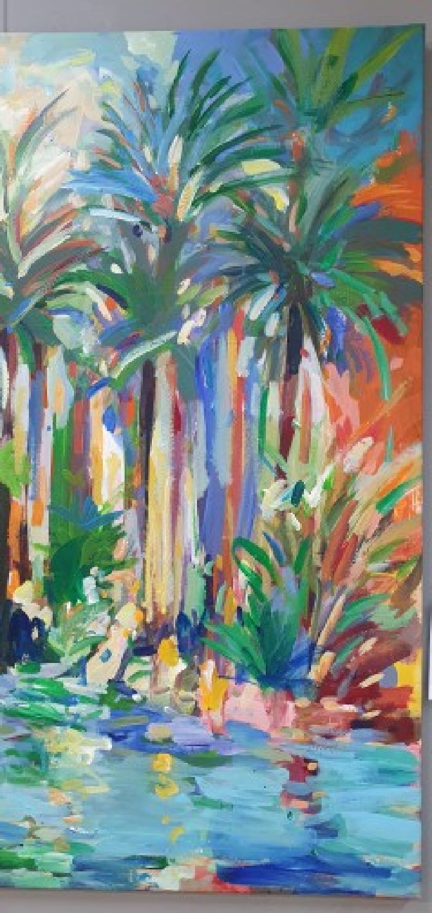 Detail d: Abbas Al-Mosawi, geb. 1952, Oasenlandschaft mit Figurenstaffage, Acryl/Lwd, signiert und dat. 2021, ca. 110 x 110 cm, Abbas Al- Mosawi ist einer der ...