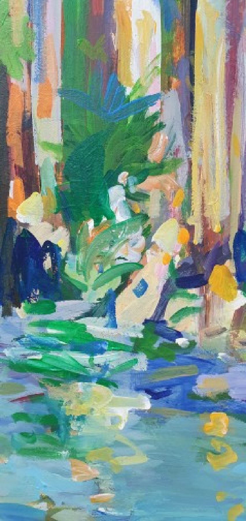 Detail g: Abbas Al-Mosawi, geb. 1952, Oasenlandschaft mit Figurenstaffage, Acryl/Lwd, signiert und dat. 2021, ca. 110 x 110 cm, Abbas Al- Mosawi ist einer der ...