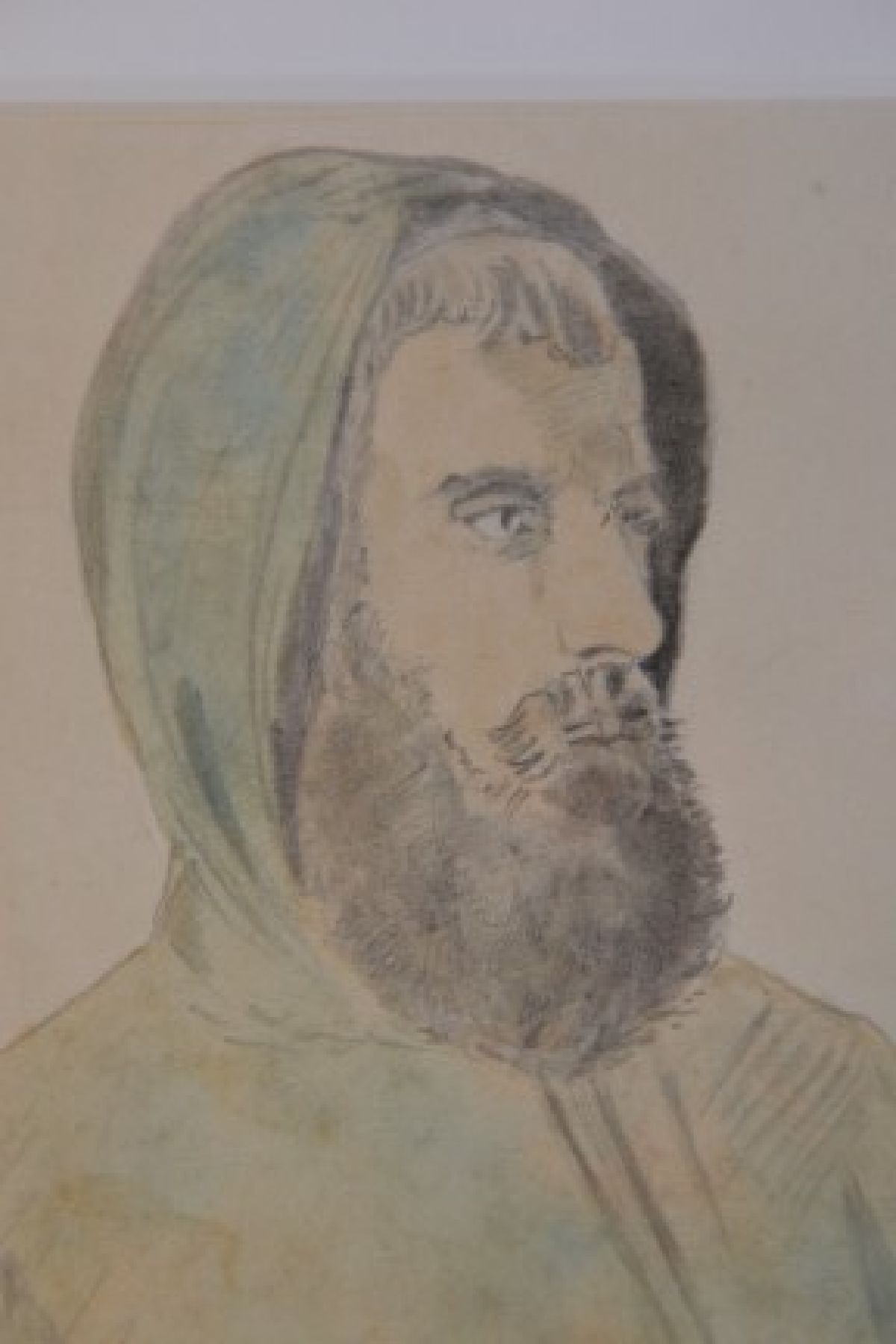 Detail b: Friedrich Preller der Ältere, 1804 Eisenach - 1878 Weimar, Aquarellskizze, Porträt, Bleistift aquarelliert, unsigniert, aus einem Skizzenbuch ...