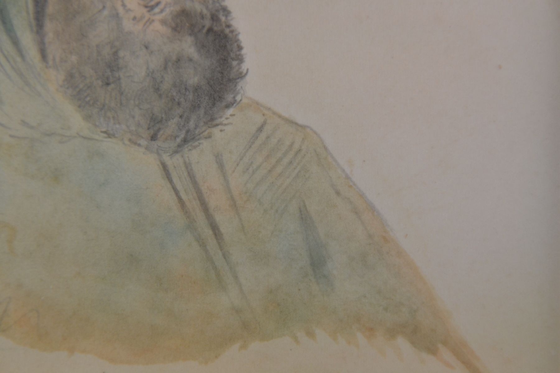Detail c: Friedrich Preller der Ältere, 1804 Eisenach - 1878 Weimar, Aquarellskizze, Porträt, Bleistift aquarelliert, unsigniert, aus einem Skizzenbuch ...
