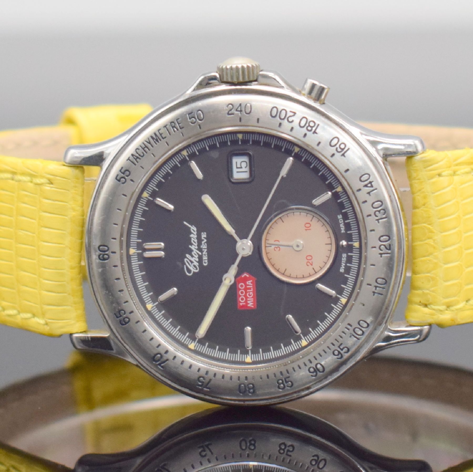 Detail a: CHOPARD Eindrückerchronograph Mille Miglia Referenz 16/8182, Schweiz um 1991, Edelstahlgeh., Boden & Krone verschr., quarz, Anz. v. Std., Min., ...