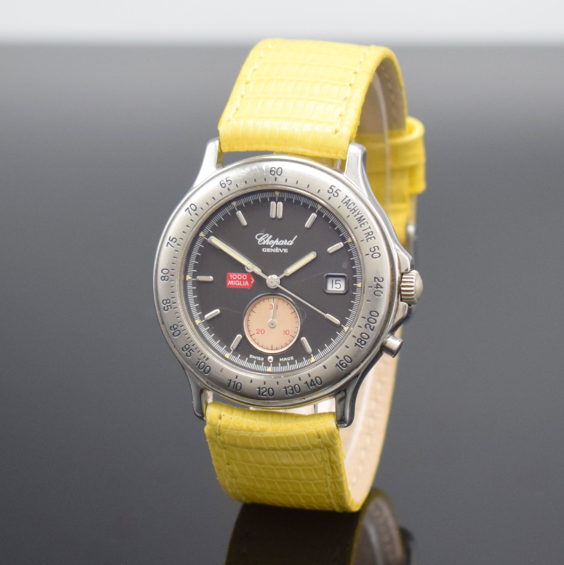 Detail b: CHOPARD Eindrückerchronograph Mille Miglia Referenz 16/8182, Schweiz um 1991, Edelstahlgeh., Boden & Krone verschr., quarz, Anz. v. Std., Min., ...