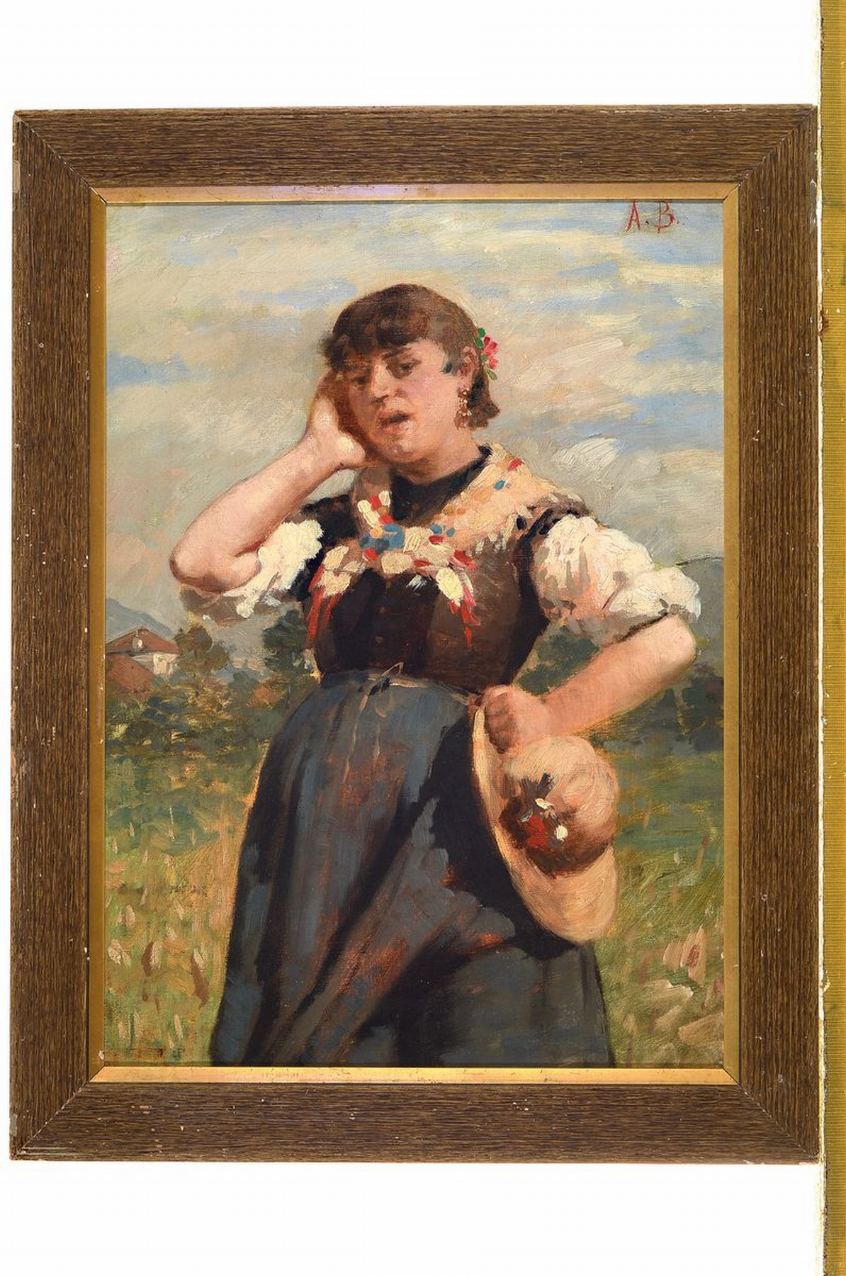 Detail k: Zuschreibung: Auguste Baud-Bovy, 1848 Genf - 1899 Davos, Schüler von Barthelemy Menn, Porträt einer jungen Frau in schweizer Tracht, rechts oben ...