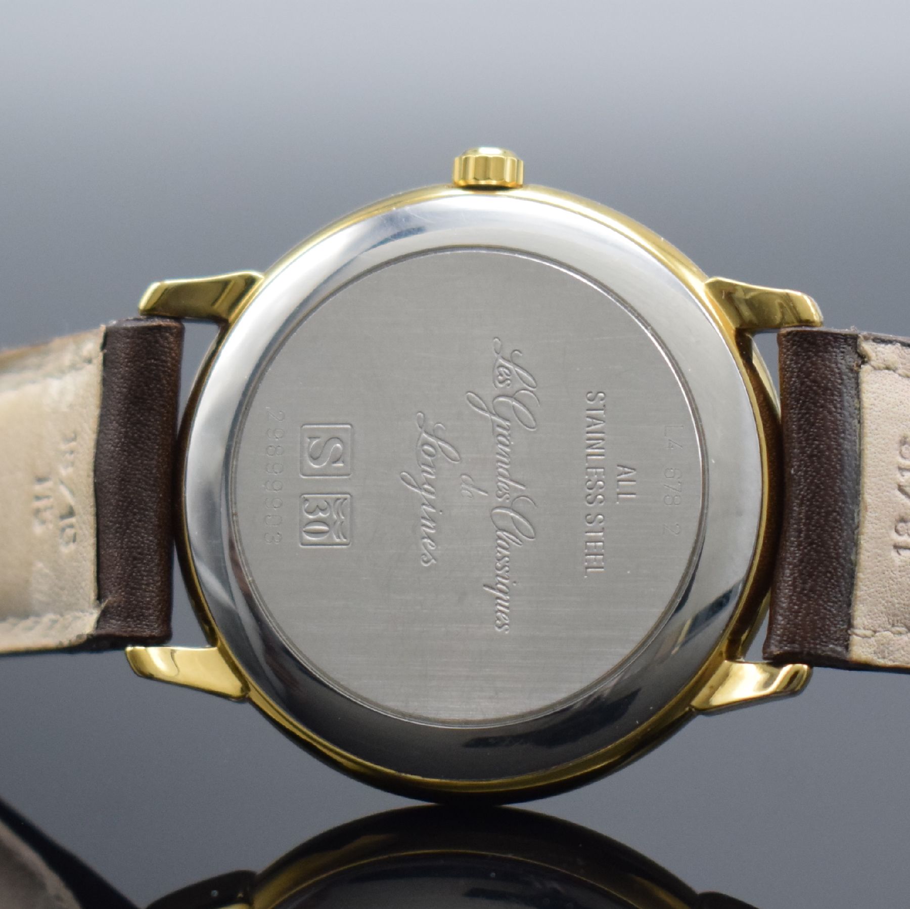 Detail e: LONGINES Armbanduhr Les Grandes Classiques Referenz L4 678 2, Automatik, Schweiz um 2000, verg. Edelstahlgeh. inkl. Lederband m. orig. Dornschl., ...