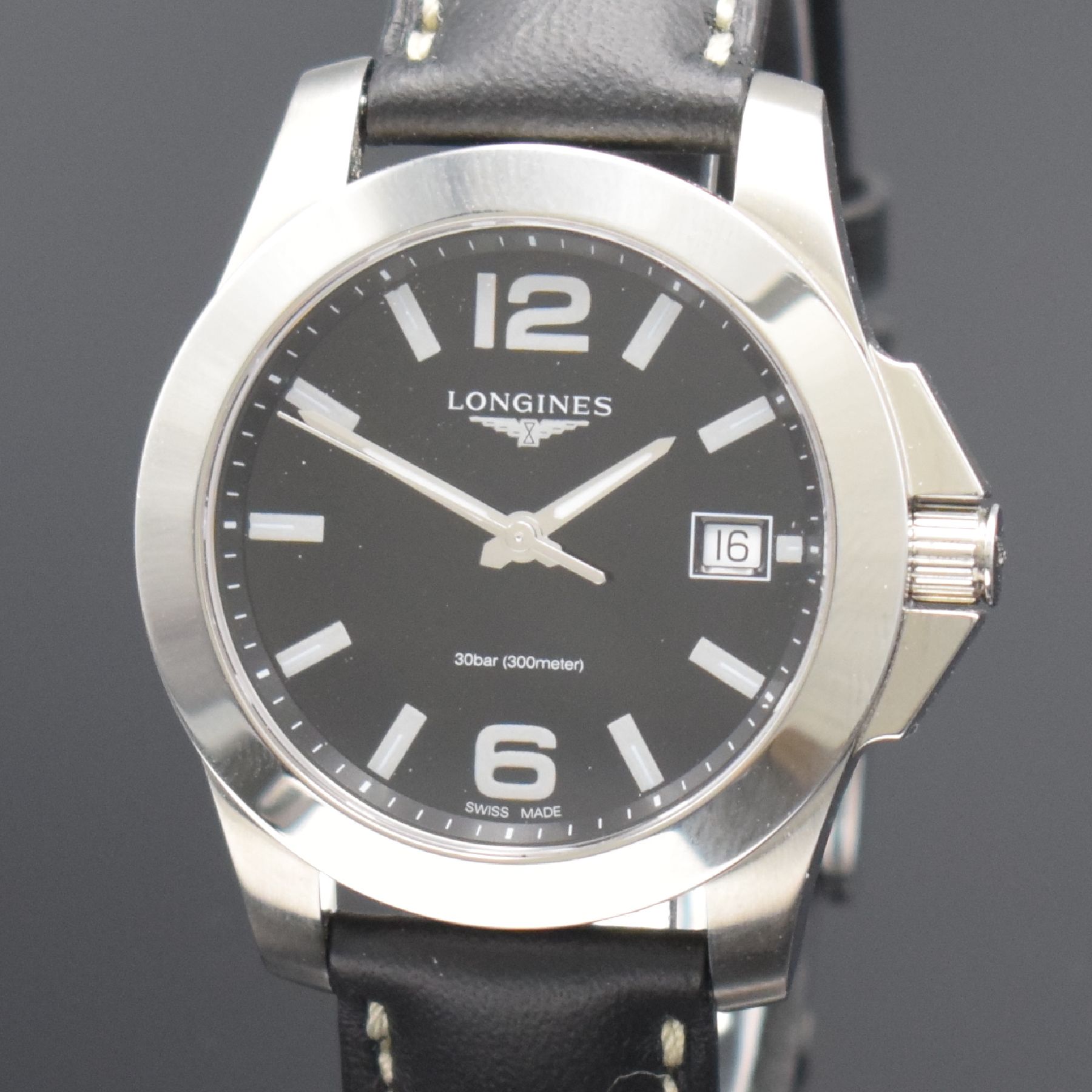 Detail c: LONGINES Armbanduhr Conquest Referenz L3.377.4, quarz, Edelstahlgeh. inkl. orig. Lederband m. dopp. Faltschl., Boden & Krone verschr., ab Herst. ...