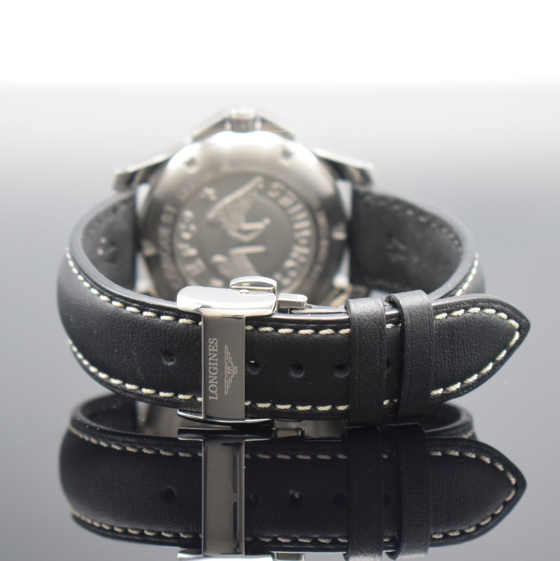 Detail d: LONGINES Armbanduhr Conquest Referenz L3.377.4, quarz, Edelstahlgeh. inkl. orig. Lederband m. dopp. Faltschl., Boden & Krone verschr., ab Herst. ...