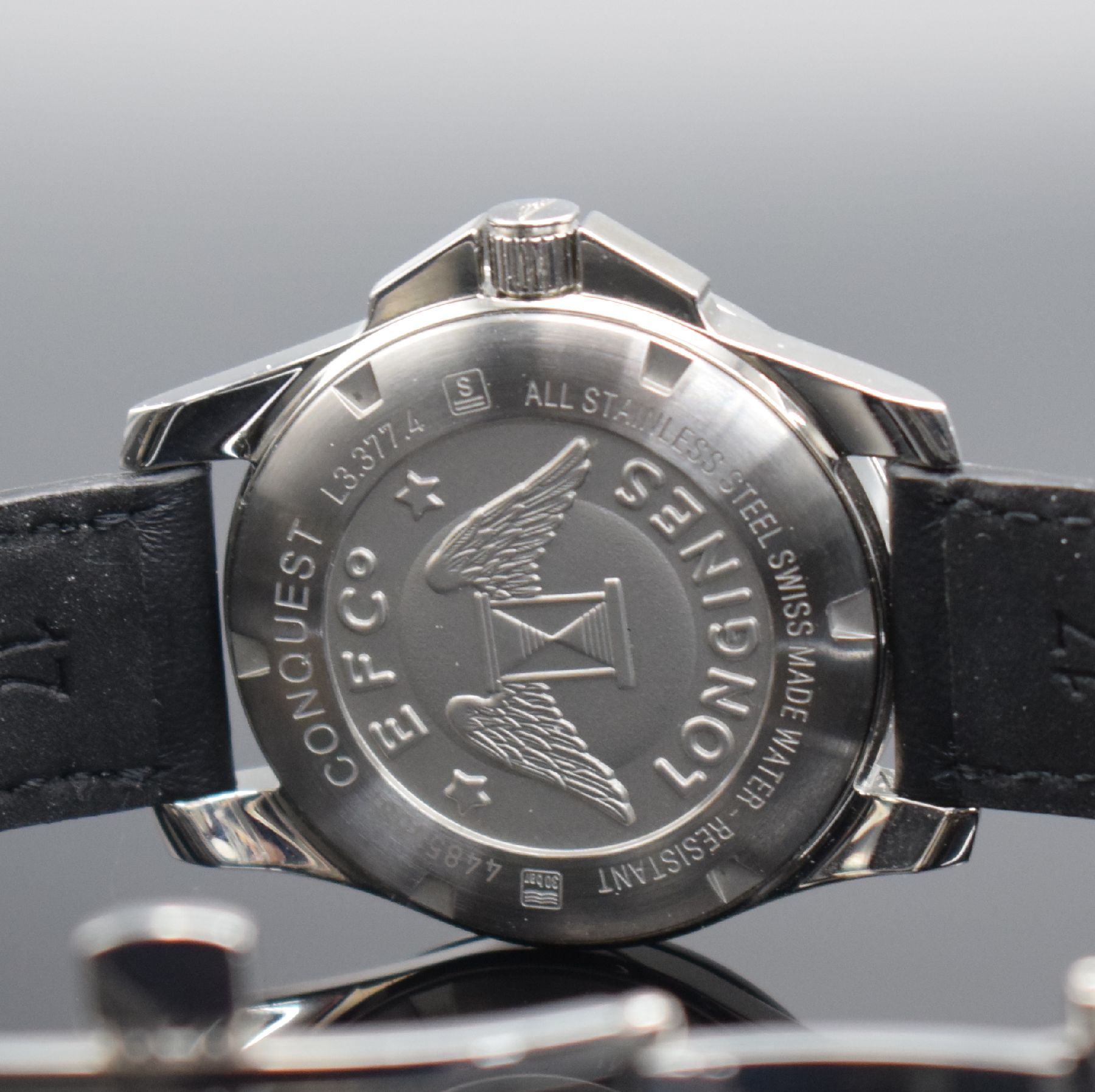 Detail f: LONGINES Armbanduhr Conquest Referenz L3.377.4, quarz, Edelstahlgeh. inkl. orig. Lederband m. dopp. Faltschl., Boden & Krone verschr., ab Herst. ...