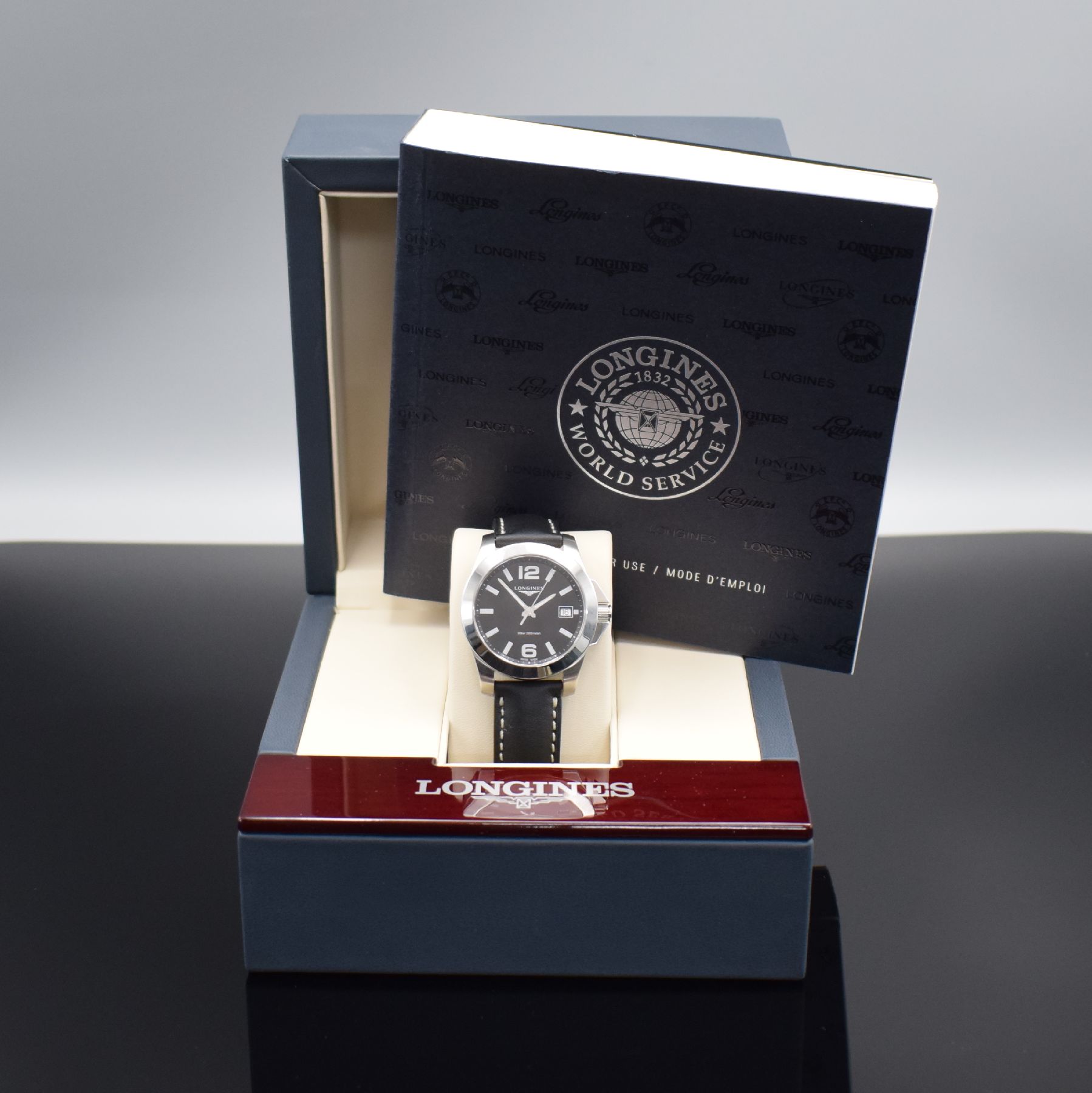 Detail g: LONGINES Armbanduhr Conquest Referenz L3.377.4, quarz, Edelstahlgeh. inkl. orig. Lederband m. dopp. Faltschl., Boden & Krone verschr., ab Herst. ...