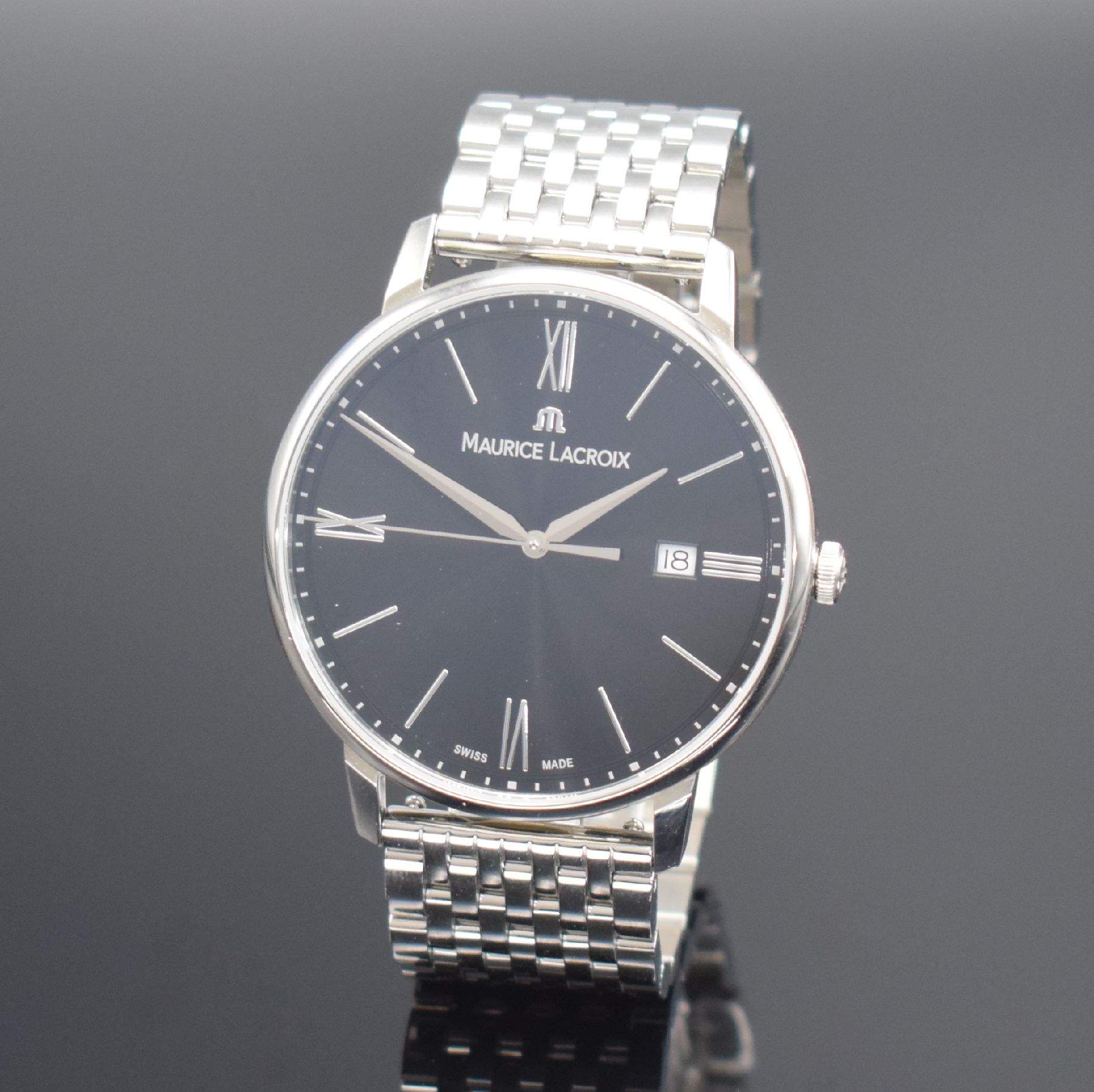 MAURICE LACROIX Armbanduhr Eliros Date Referenz EL1118, quarz, Edelstahlgeh. inkl. orig. Gliederband m. dopp. Faltschl., Boden aufgedr., schwarzes ...