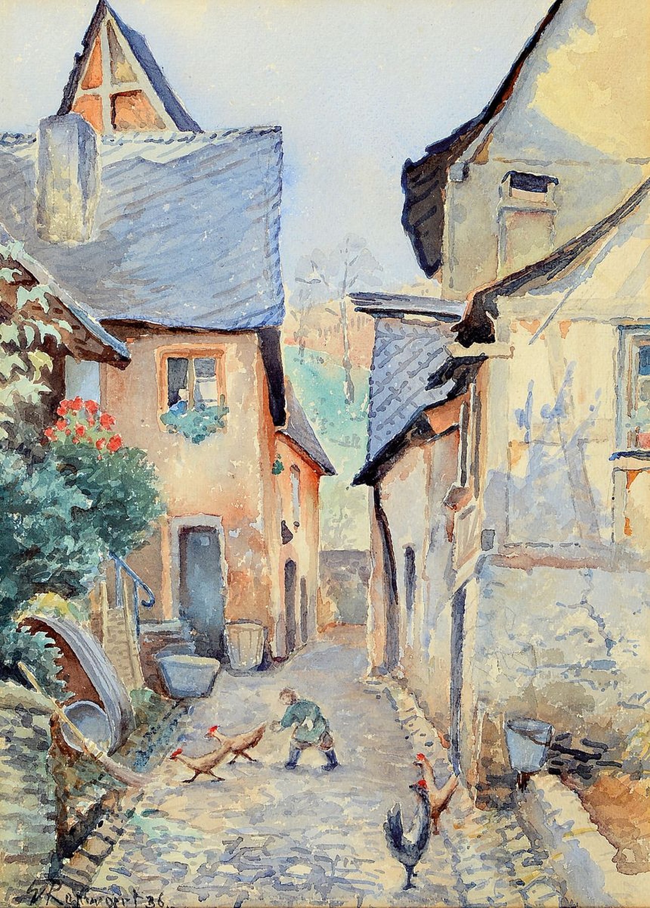 Eugen Franz Renwart, 1885 Bozen - 1968 München, Studium an der Akademie München, Zwei Ansichten aus Beilstein an der Mosel, Aquarell/Papier, ...