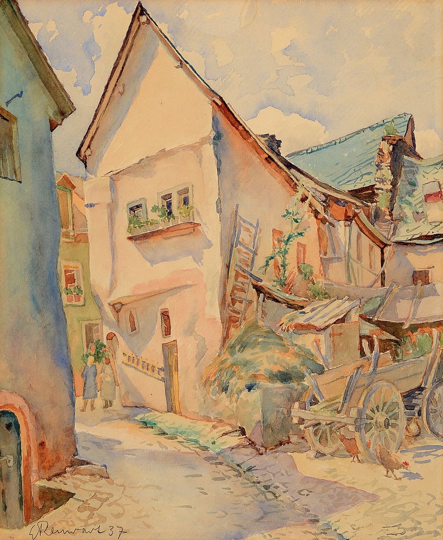 Detail b: Eugen Franz Renwart, 1885 Bozen - 1968 München, Studium an der Akademie München, Zwei Ansichten aus Beilstein an der Mosel, Aquarell/Papier, ...