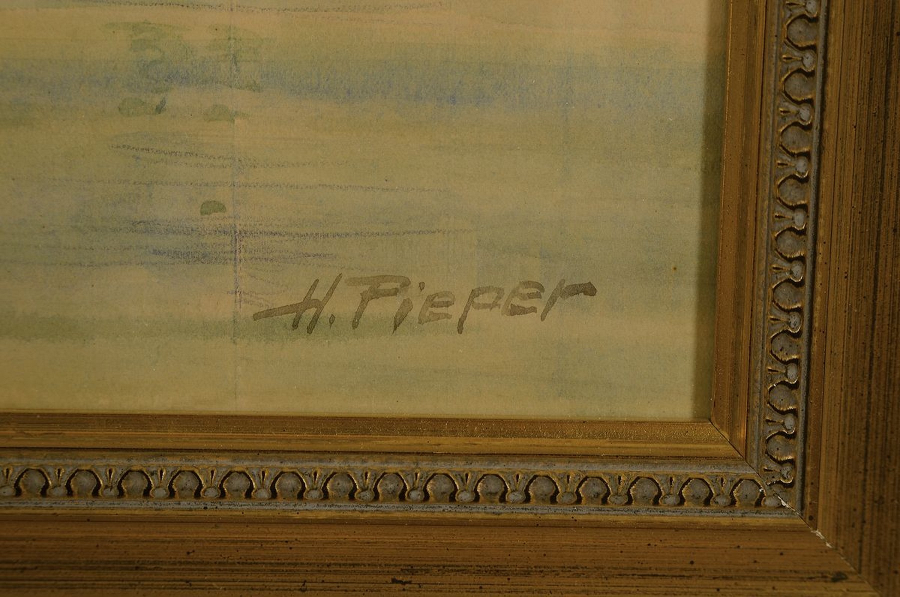 Detail a: Heinrich Pieper, geb. 1889 Berlin, Blick über die Elbe auf Wittenberg, Aquarell/Papier, verso bez. u. datiert um 1930, rechts unten signiert, unter ...