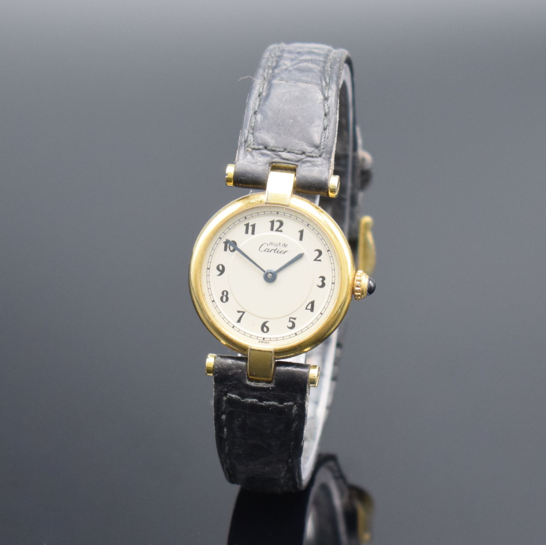 Detail b: CARTIER Damenarmbanduhr Vermeil Referenz 590004, quarz, verg. Silbergeh. inkl. Lederband (zu ern.) m. orig. Dornschl., Boden 2-fach verschr., ...