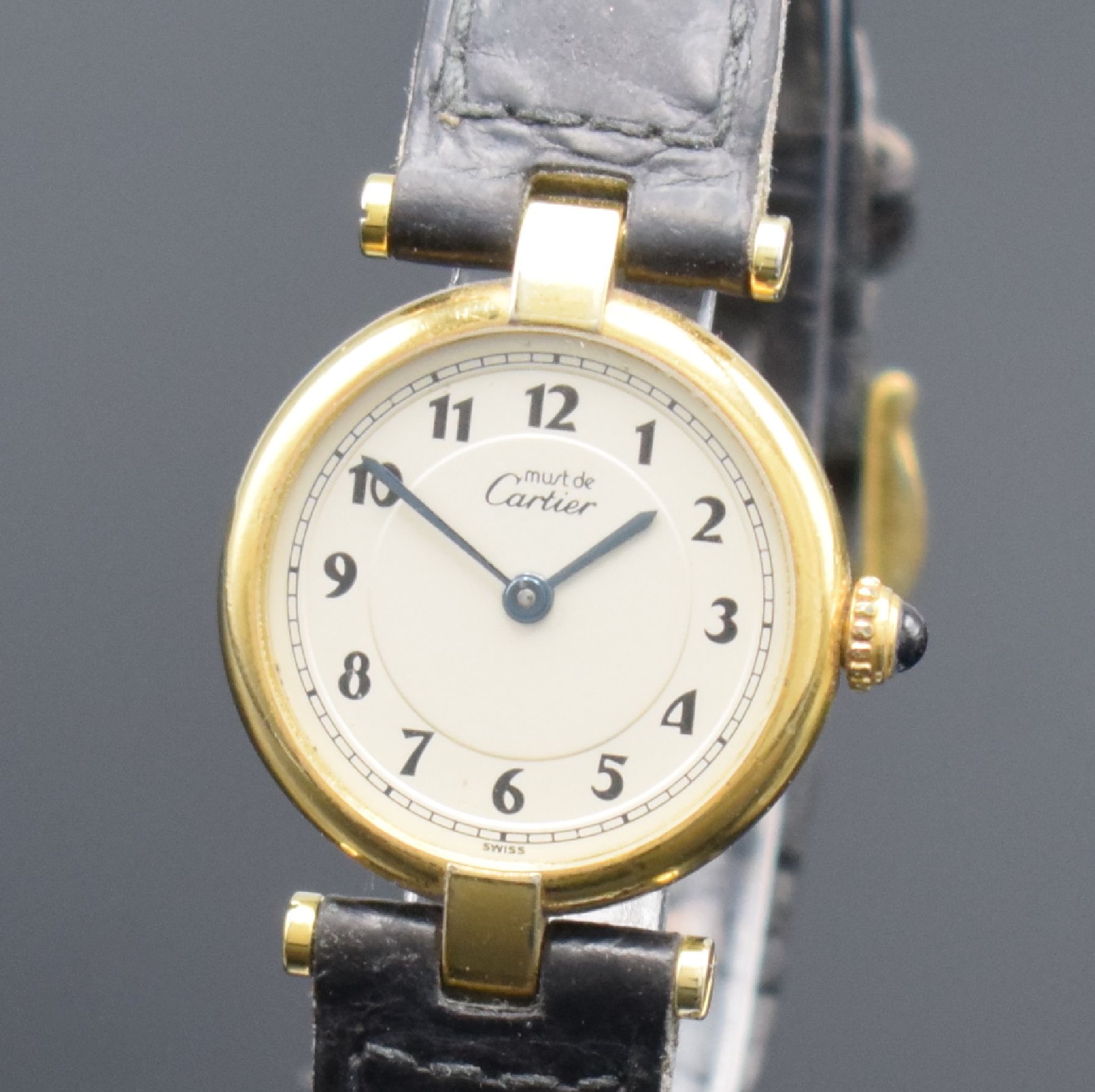 Detail c: CARTIER Damenarmbanduhr Vermeil Referenz 590004, quarz, verg. Silbergeh. inkl. Lederband (zu ern.) m. orig. Dornschl., Boden 2-fach verschr., ...