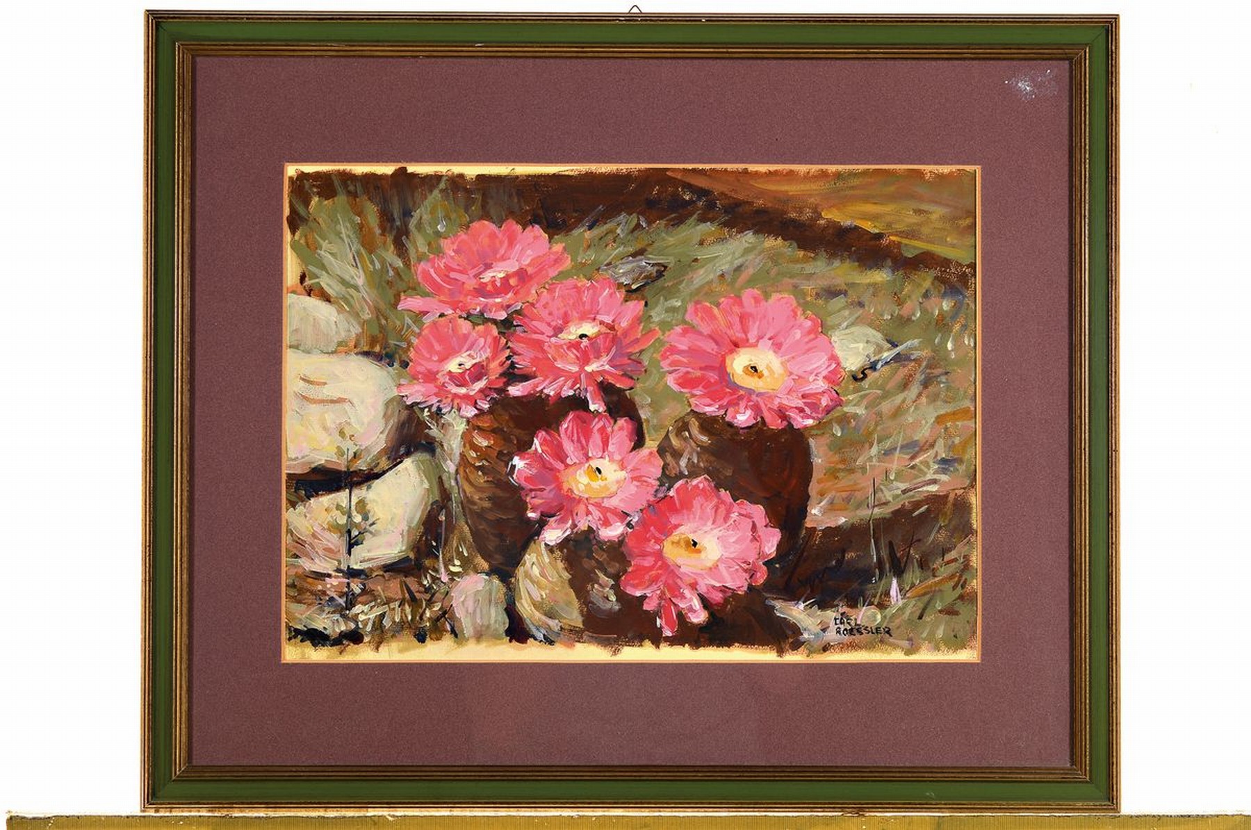 Detail k: Carl Roessler, 1877 Pilsen-1943 Los Angeles, Blumenstillleben mit rosafarbenen Blüten, rechts unten signiert, Öl/Karton, unter PP u. Glas gerahmt, ...