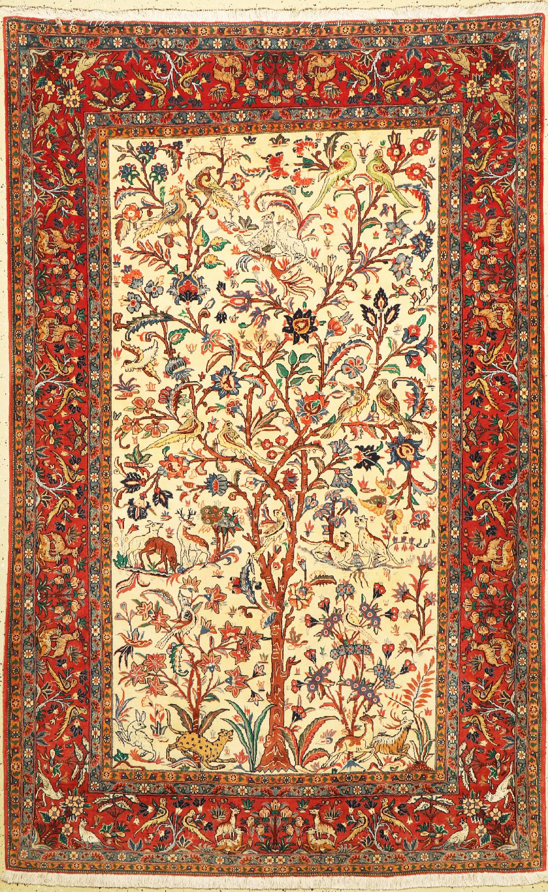 Seltener feiner Ghom, Persien, um 1950, Korkwolle mit Seide geknüpft auf Seide, ca. 233 x 150 cm, EHZ:2(Sehr guter Zustand).
