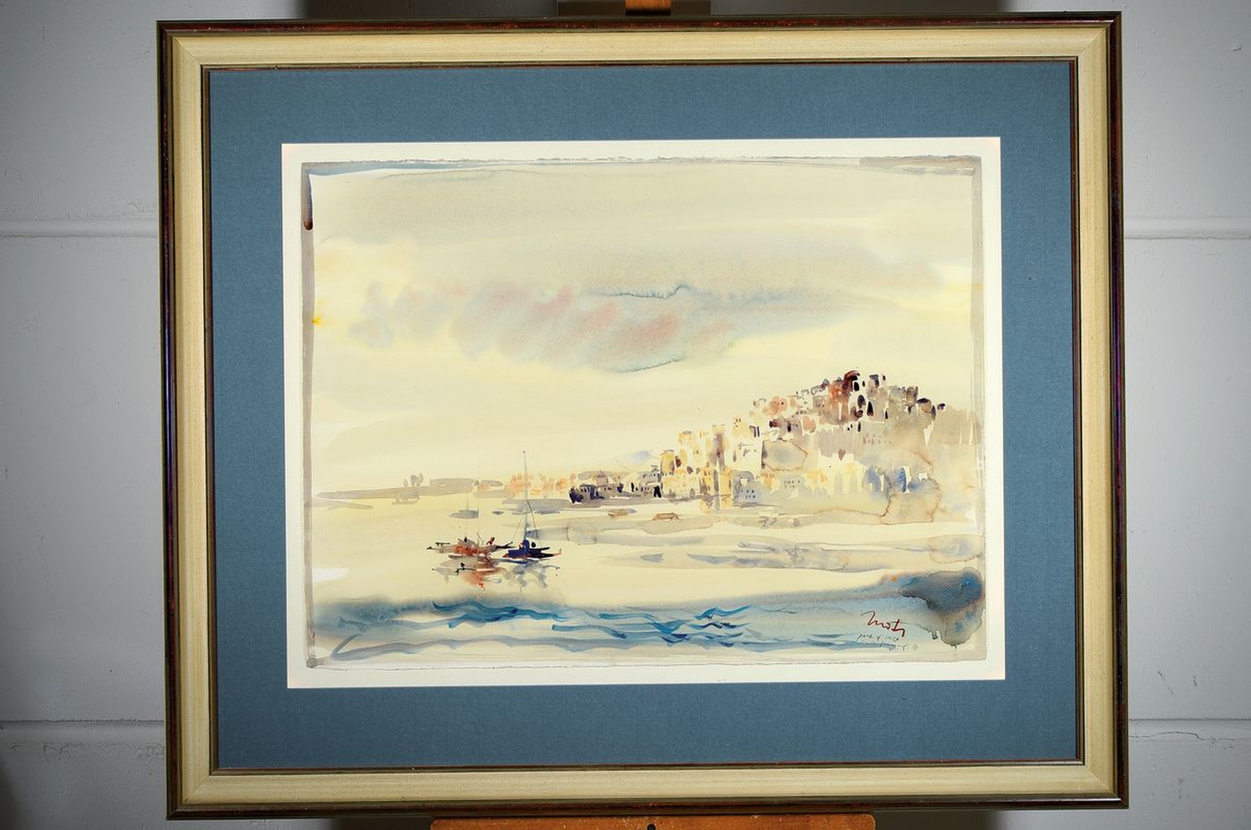 Detail k: Kaiko Moti, 1926 Bombay - 1989 Paris, Aquarell, bez. Part of Ibiza, Öl/Lwd, ca. 56 x 76 cm, unter Glas, Rahmen, Studium in Bombay, seit 1946 ...